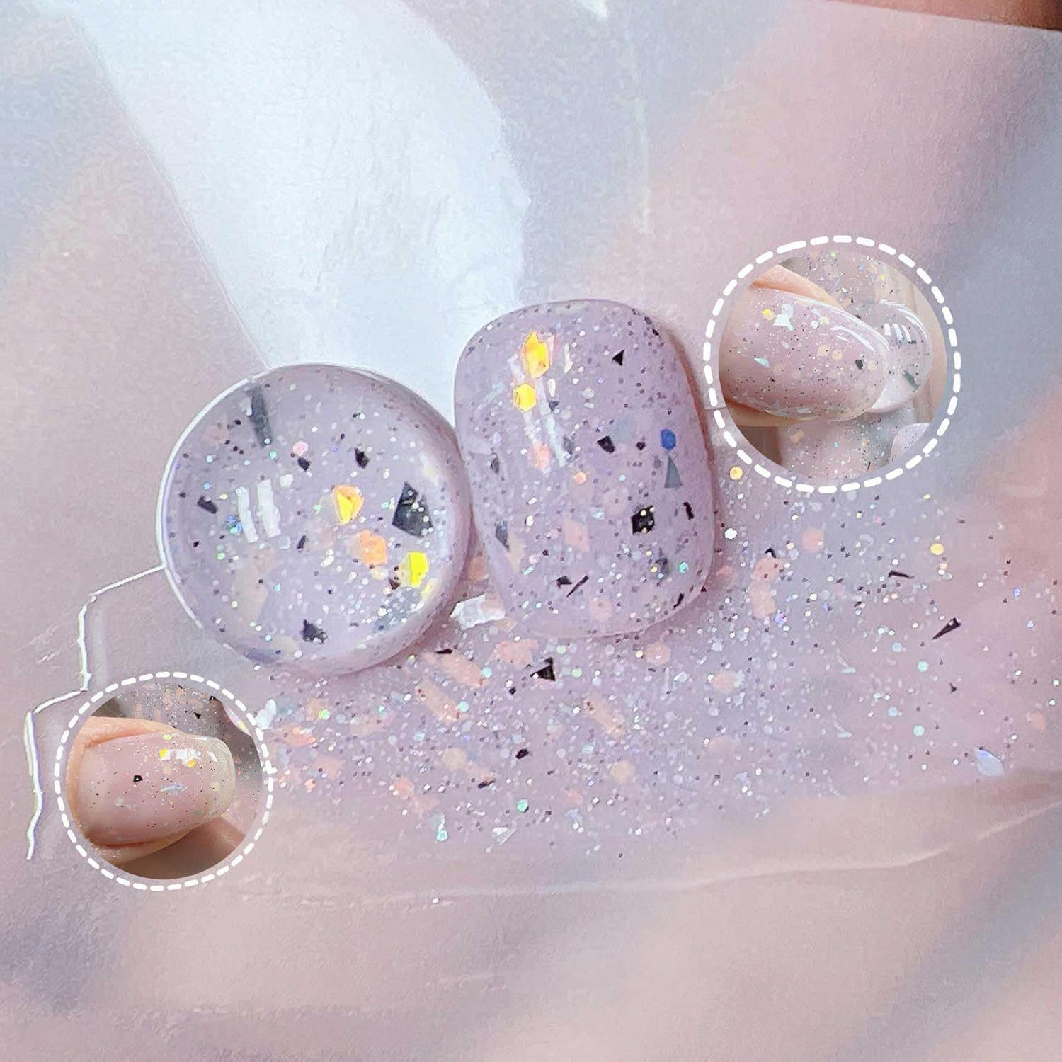 PINNI Egg Shell Gel Nail Polish Kit - Speckled, Reflective Glitter, Semi-Permanent UV Polish with Sequins, Shiny Shimmer White Varnish image number 3