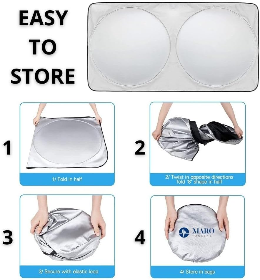 Maro WS-CXL Car Windshield Sun Shade with Storage Pouch and Steering Wheel Cover, Car Sun Visor, Xlarge Size 167 X 92.5Cm image number 1