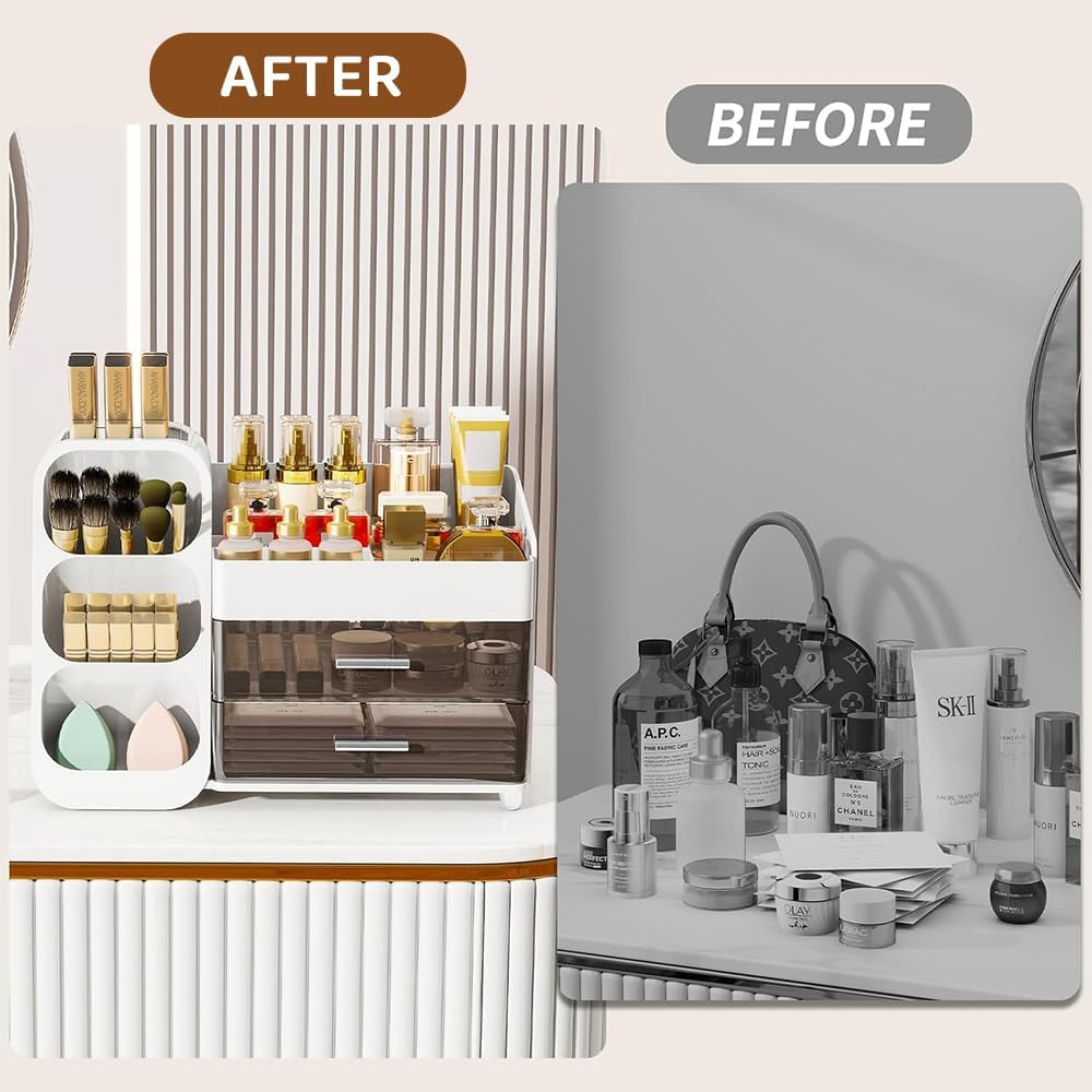Makeup Organizer with Drawers &ndash; Large Cosmetic Storage Box with Brush Holder, Skincare Organizer for Vanity, Bathroom, or Dresser image number 1