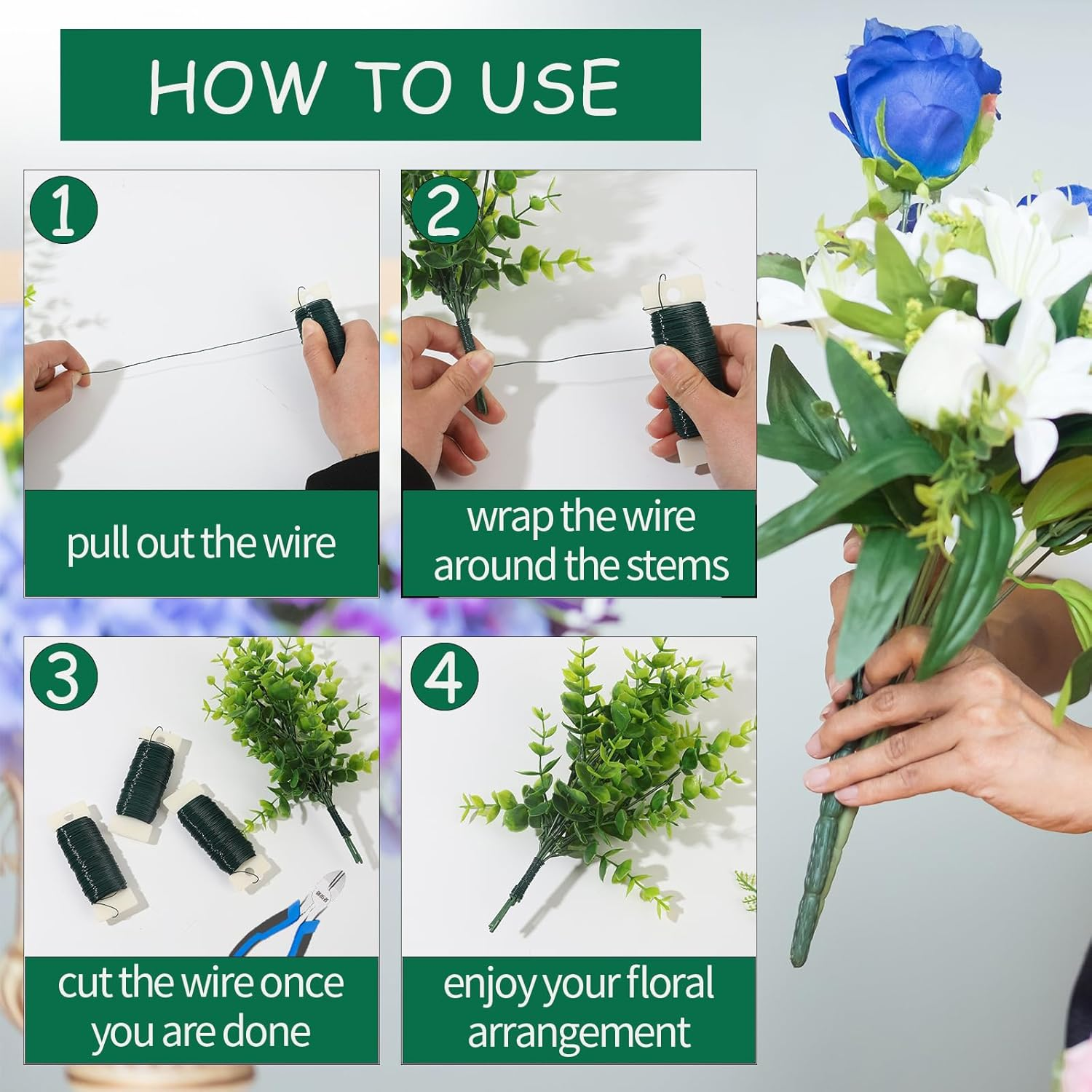 Green Floral Wire, 38 Yards 22 Gauge (0.7Mm) Flower Bind Wire Craft Supplies, Perfect for Florist, Christmas Tree Gift Making, Wreath Frame, Floral Arrangements image number 4