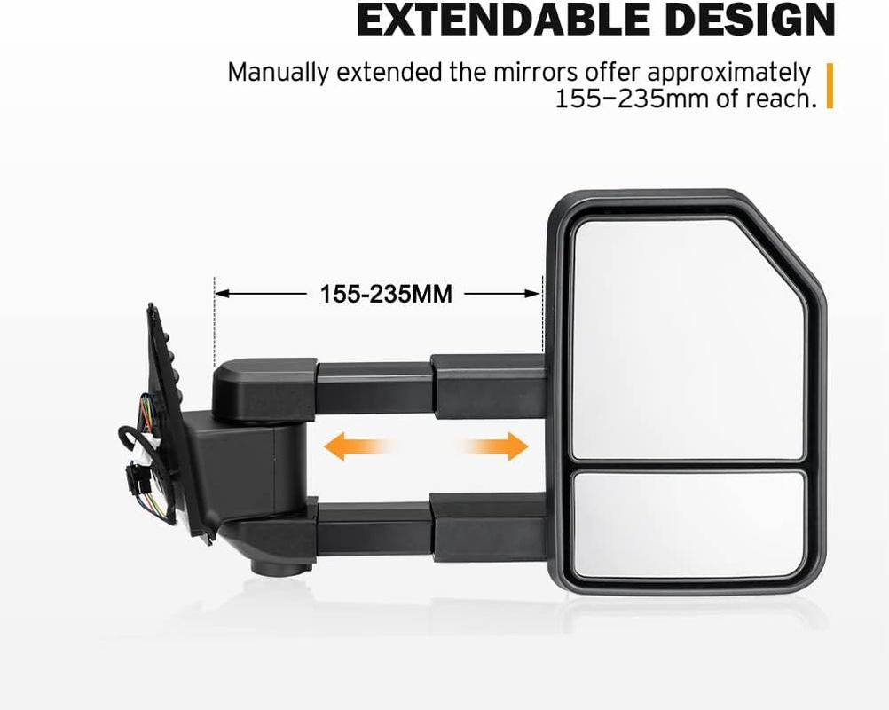 SAN HIMA Pair Towing Mirror Fits Hilux 2015-ON - Extendable Manually Foldable Side Mirror 18CM Split View, Sleek Turn Signal, Black image number 2