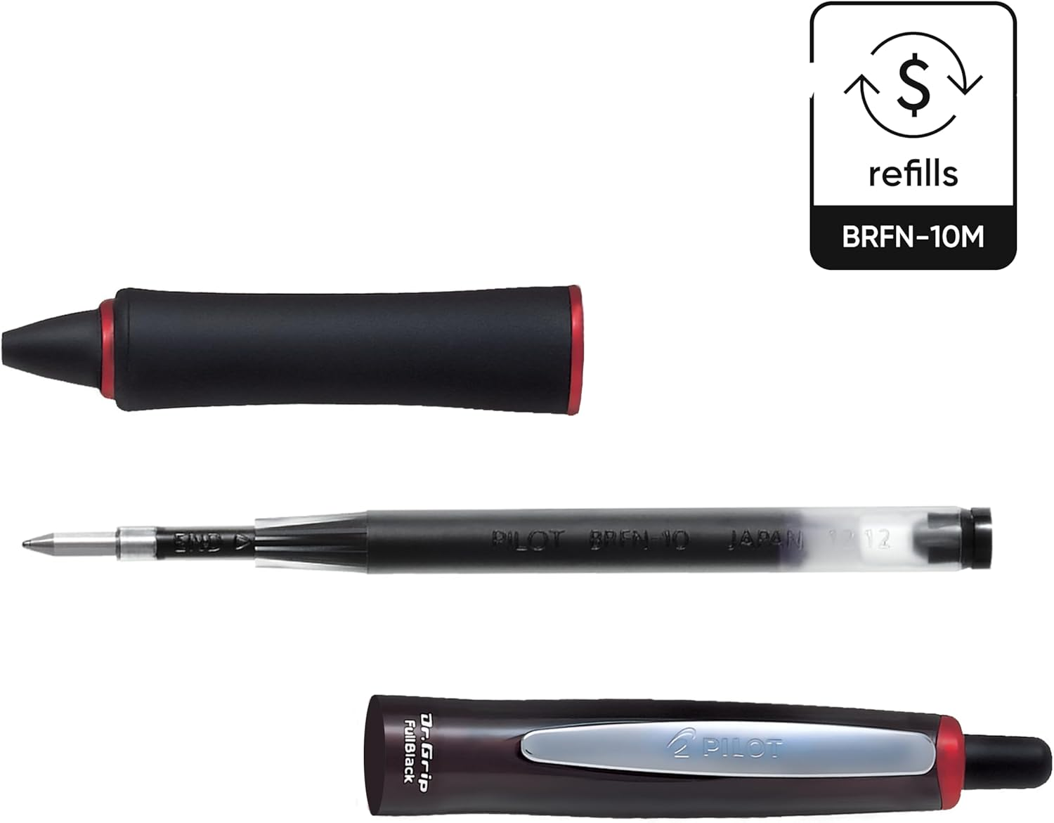 Pilot Medium 1.0Mm Ballpoint Refill for Dr. Grip Advance, Black (BRFN-10M-B) - Pack of 12