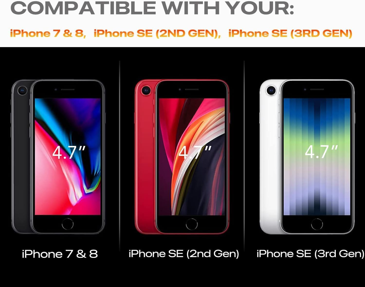 Case for Iphone SE (2022/2020), Iphone 8, Iphone 7 Case - Shockproof Rugged Protective Phone Cover - Compatible with Wireless Charging (Black, Iphone SE/8/7) image number 1