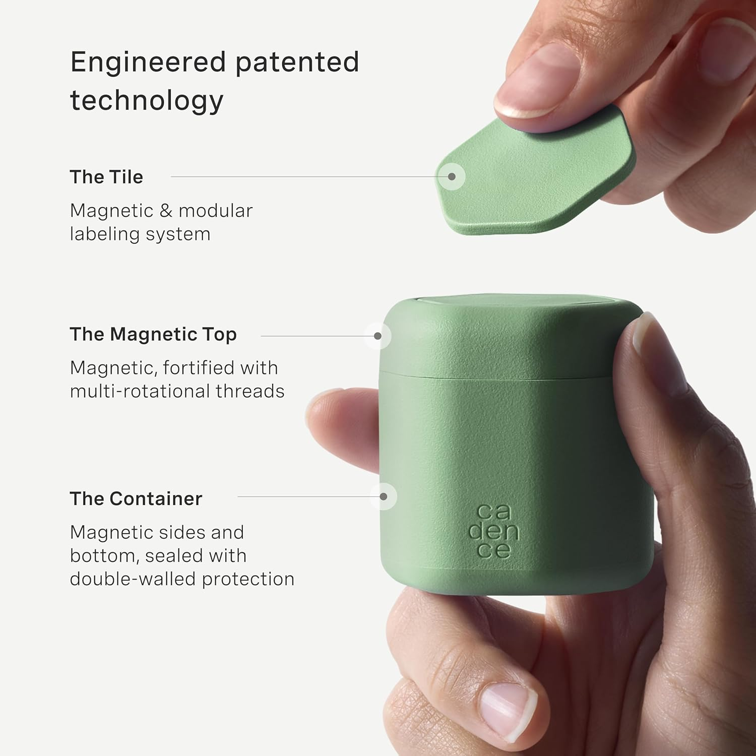 Cadence Travel Containers - 2 Piece Body Care Capsule Set - Magnetic Containers W/ Lids - Carry on Travel Essentials for Women/Men - 1 Small & 1 Medium Capsule - Body Wash & Lotion Labels - Evergreen image number 4