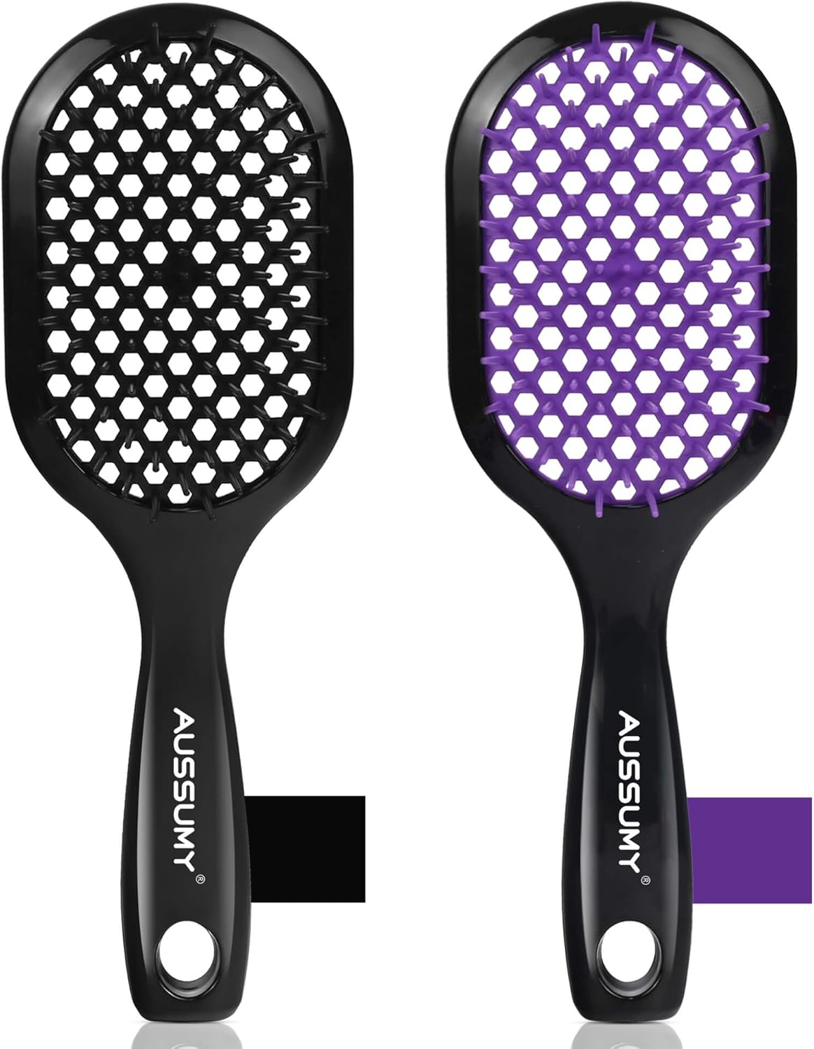 Aussumy 2 Pack Vented Detangling Hair Brush - Detangler Hairbrush for Effortless Tangle Removal - Ultra-Soft Bristles -For Natural Curly Straight Wet Dry Damaged Hair for Women Men Kids - Black & Pink