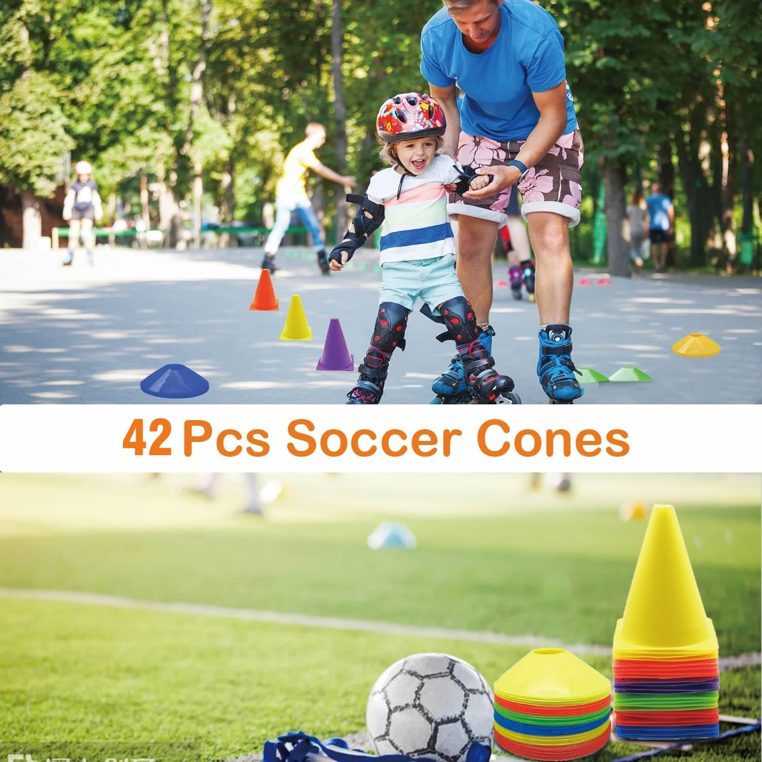 Cones Sports Set, 12Pcs Soccer Cones 7" / 9" with 30Pcs Disc Cones, Agility Soccer Cones with Carry Bag, Agility Field Marker, Soccer Cones for Training Kids, Plastic Soccer Cones for Drills image number 4