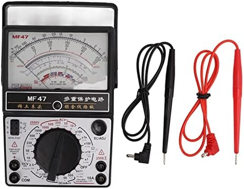 Viagasafamido Analog Multimeter, MF47 AC DC Volt Voltmeter Amp Volt Ohm Voltage Tester Meter with Test Leads image number 3