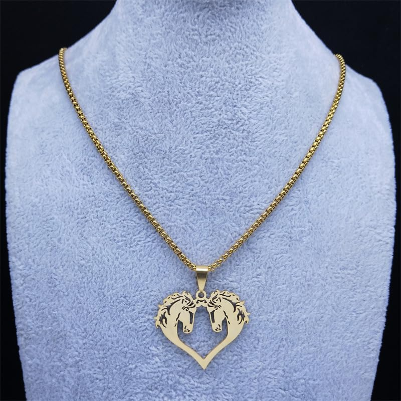 2Pcs Horse Necklace Heart Shaped Couple Necklace Stainless Steel Horse Pendant Necklace for Women Men Valentine'S Day Jewelry image number 4