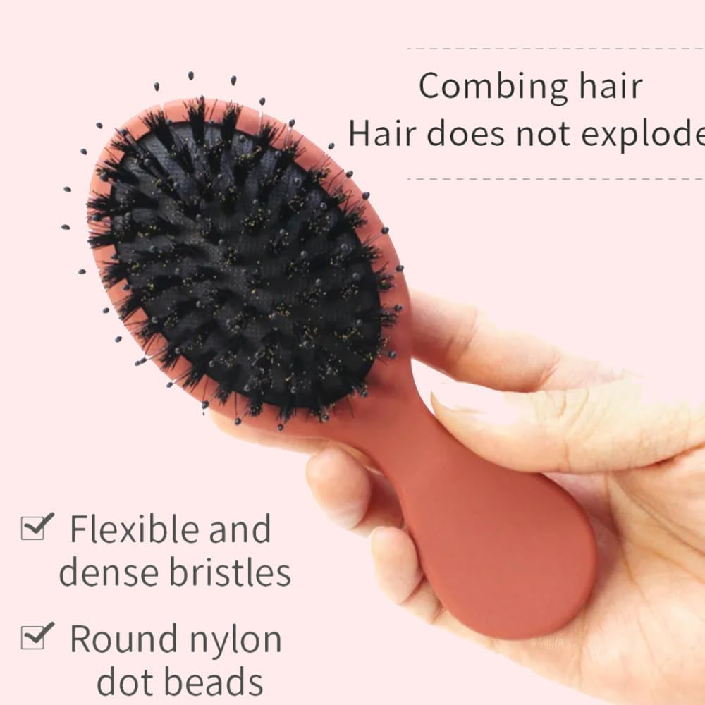Hair Brush, Travel Pocket Small Boar Bristle Comb, Mini Portable Detangling Brushes for Baby Kids, Adults, Styling Hair Care Tools (Black) - Black image number 3
