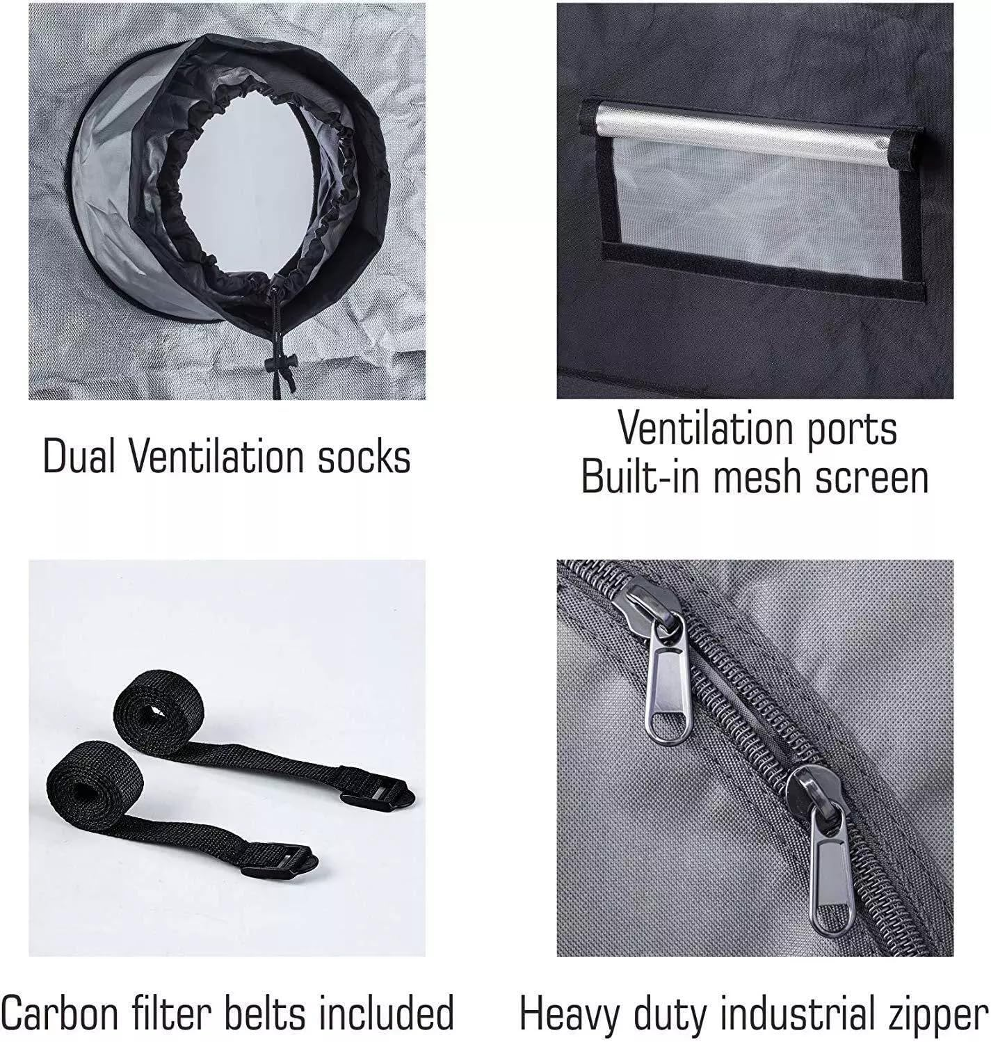 120X90X180Cm 2 in 1 Grow Light Tent Hydroponics Growing System Indoor Greenhouse Indoor Plant Kits, 600D Oxford Cloth Black Exterior and Steel Frame 100% Reflective for Hydroponics Grow System image number 6