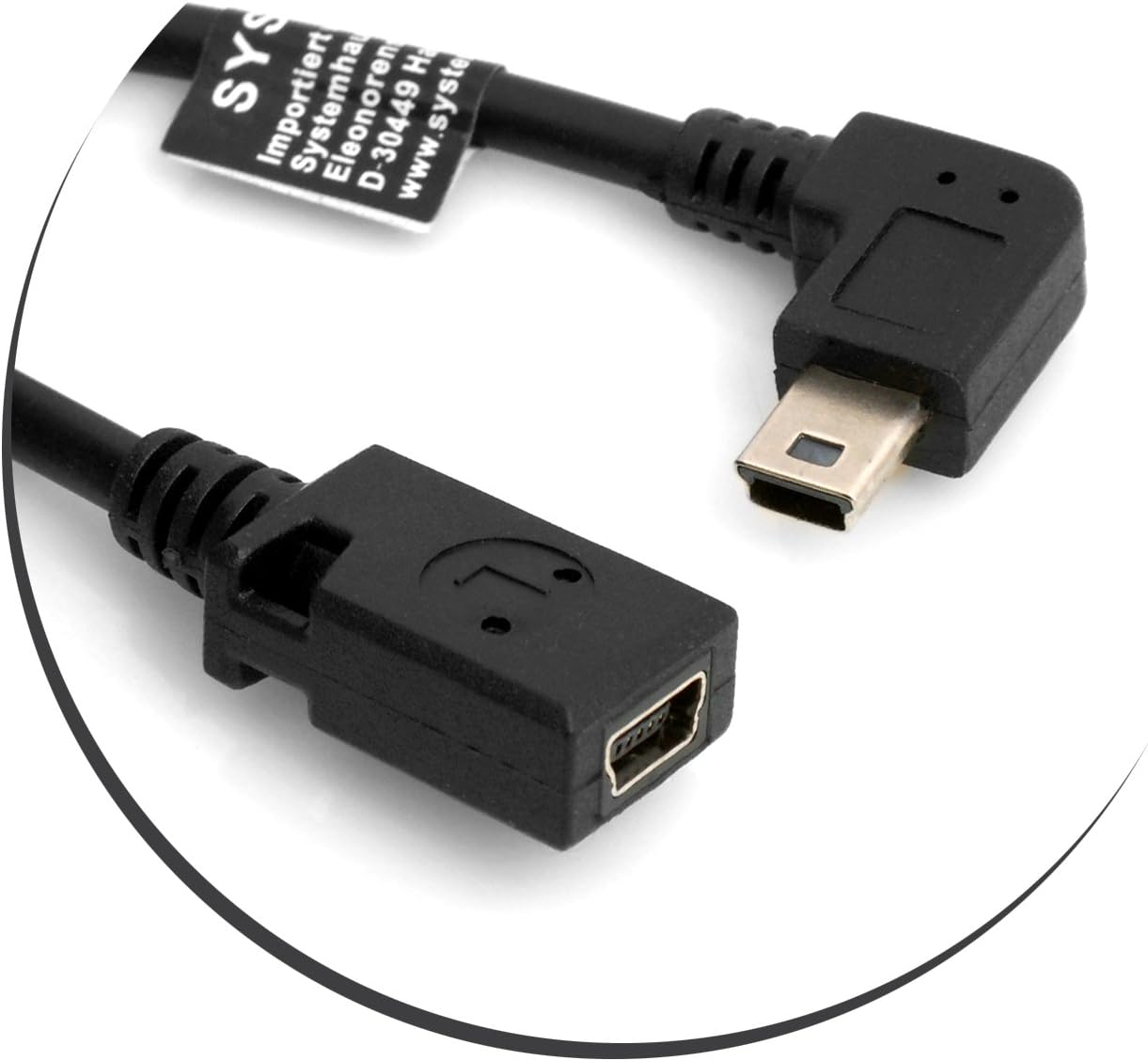 System-S 90 &deg; Left Angled Mini USB Male to Mini USB Female Data Cable Charging Cable 27 Cm