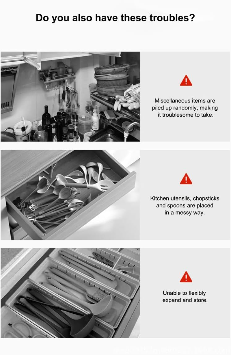 Expandable Kitchen Drawer Organizer Adjustable Utensil Tray Flatware Tray Cutlery Drawer Organiser for Forks Spoons Knife Organizer (Large, White) image number 1