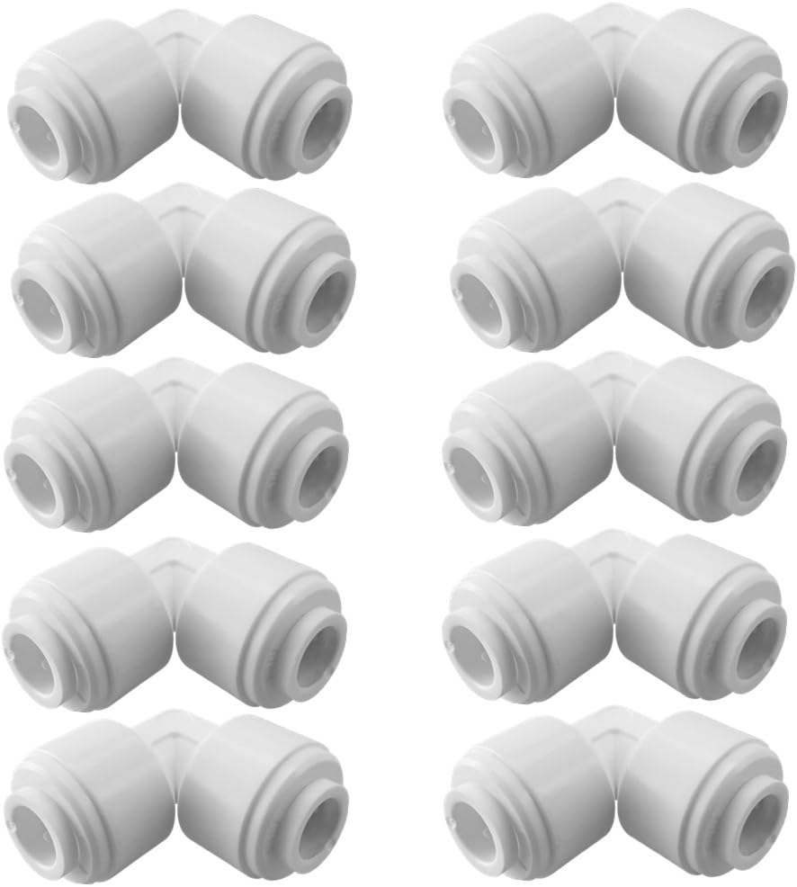 2017 LTOB1414 Mini White Plastic Quick Fitting 90 Degree Elbow Union Push Connector for Tubing OD 1/4 Used for RO System Refrigerator Ice Maker Coffee Machine(Pack of 10)
