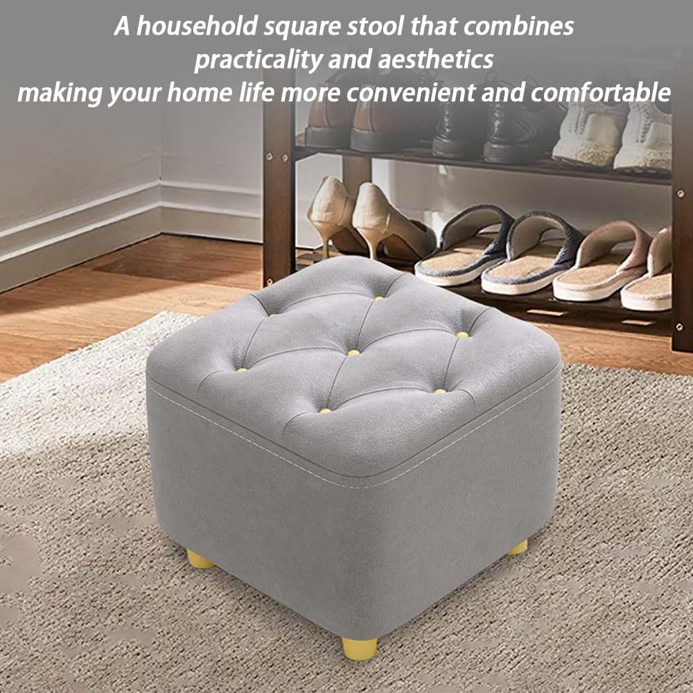 Small Footstool Ottoman, Square Foot Rest Stools with Wood Legs, Non-Slip Foot Stool for Living Room Entryway Office 28X28X26 Cm (Grey) image number 2