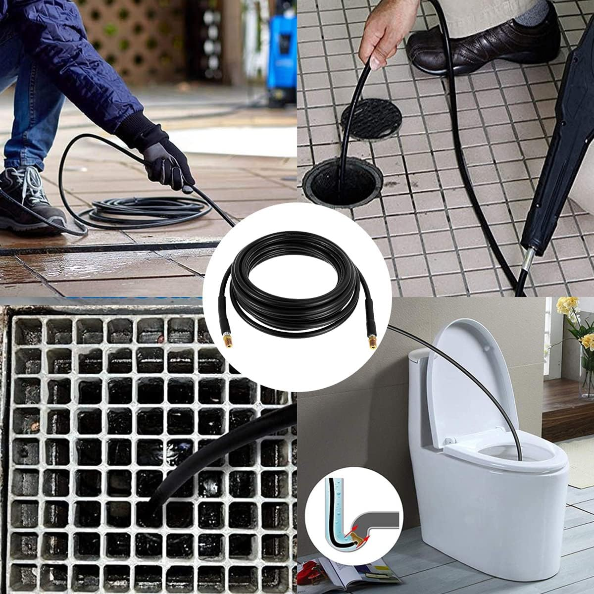 33FT Sewer Jetter Kit, High Pressure Washer Drain Cleaning Hose Kit,1/4 Inch Sewer Jetter Nozzle Kit, Pipes Gutters Cleaning Tool Compatible with K2 - K7 Series Pressure Washer image number 3