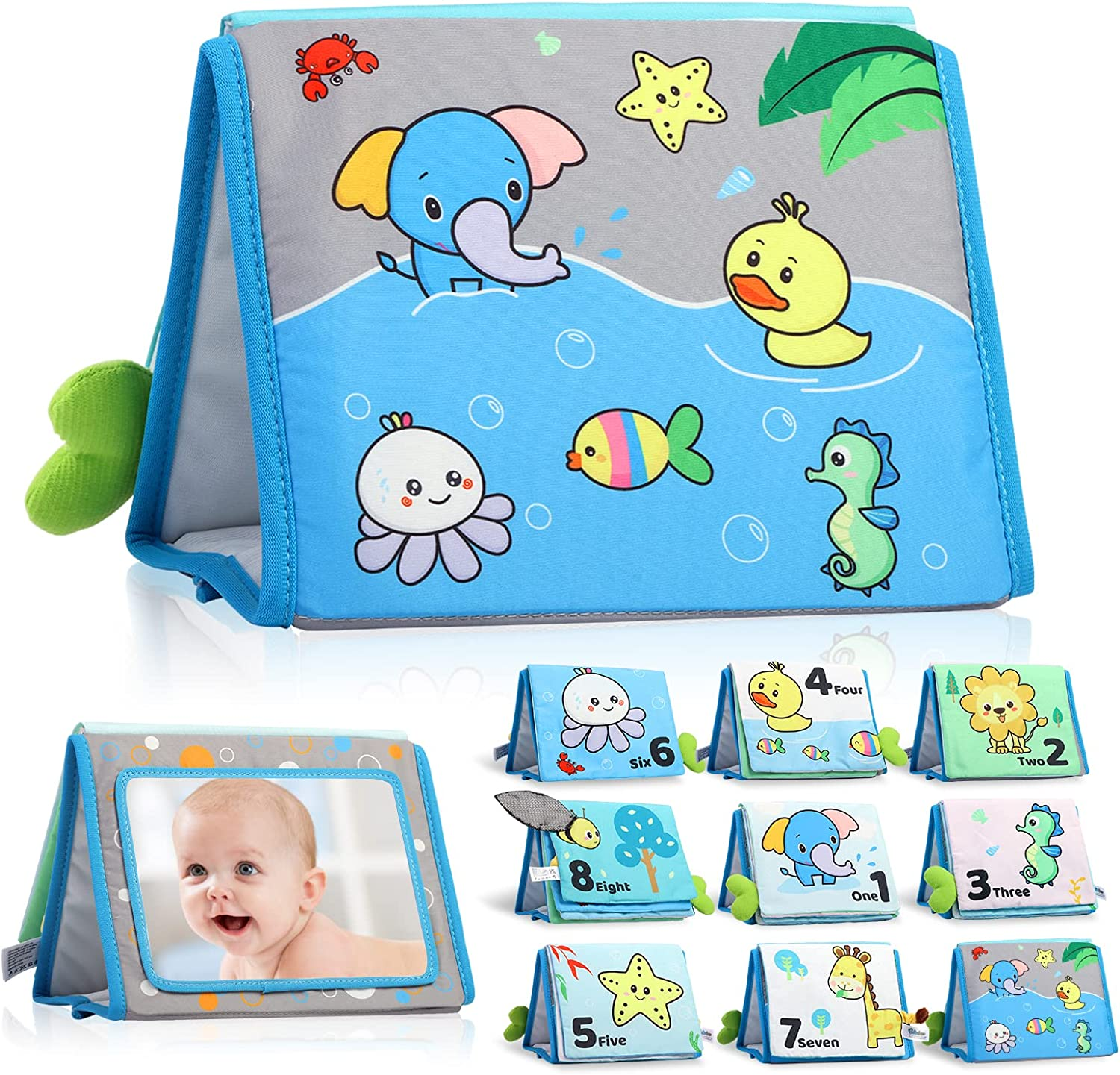 Caterbee Baby Mirror Toy, Tummy Time Soft Crinkle Activity Book Infant Toys for Gift 0-36 Months Toddler (10 Different Patterns) image number 6