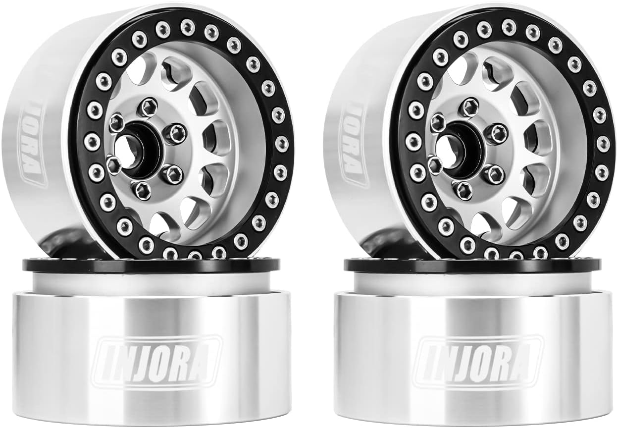 INJORA 1.9 Beadlock Wheel Deep Dish Negative Offset 10.4Mm Wheel Rim for 1/10 RC Crawler Auto Axial SCX10 90046 AXI03007 TRX4 VS4-10 Gen8 MST Cfx(Black＆Sliver)
