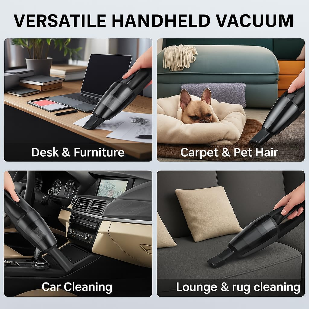 Portable Car Vacuum Cleaner &ndash; 120W High-Power, USB Rechargeable Handheld Vacuum with 0.5L Dust Capacity, Dual 2000Mah Battery, 18 Min Runtime &ndash; Mini Vacuum for Car, Home, Office. image number 6