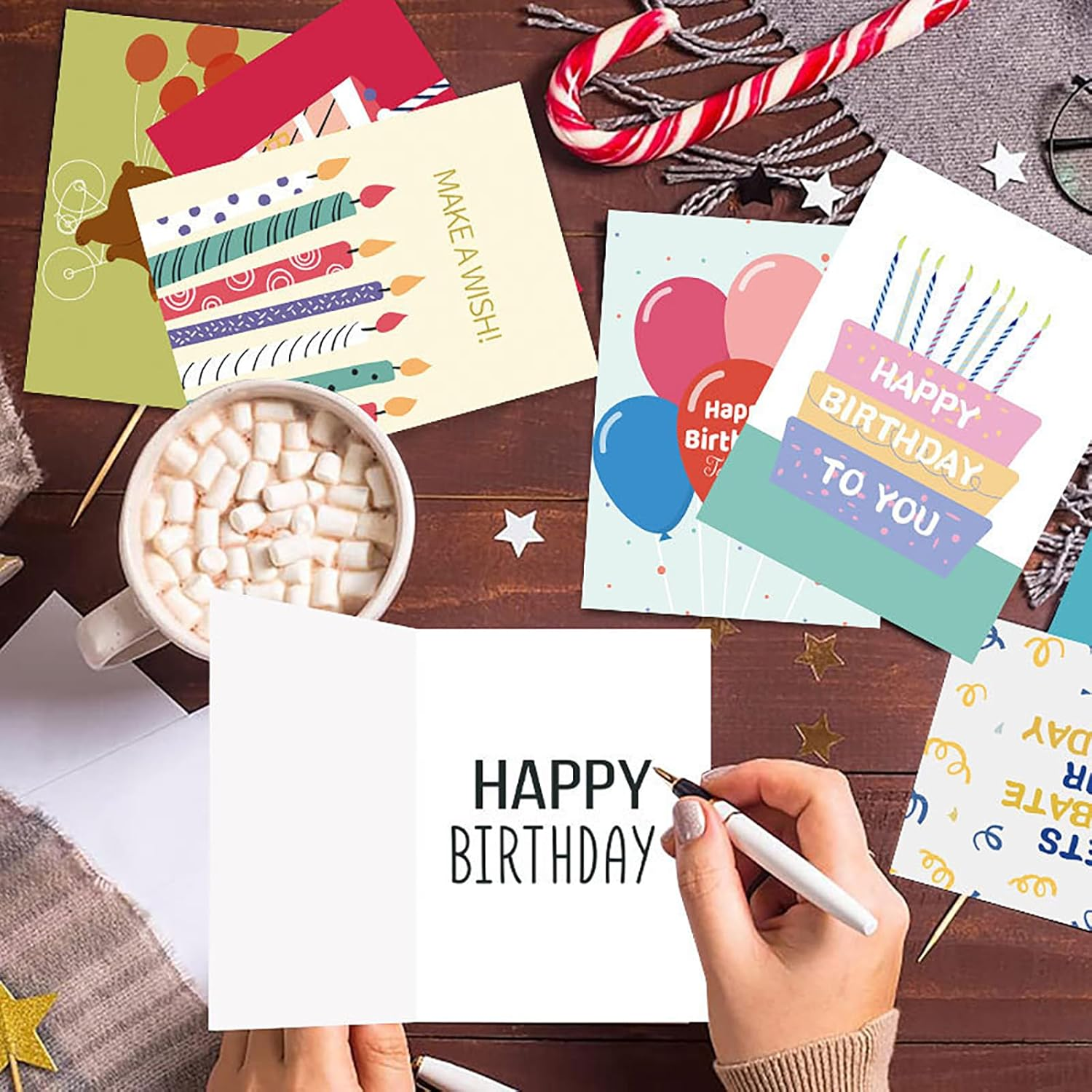 12PCS Birthday Cards Assortment, 4.13X 6.1 Inch 12 Cards with Envelopes and 18PCS Stickers,Congratulation Card Best Birthday for Husband Wife Mother Father Children Boys Girls