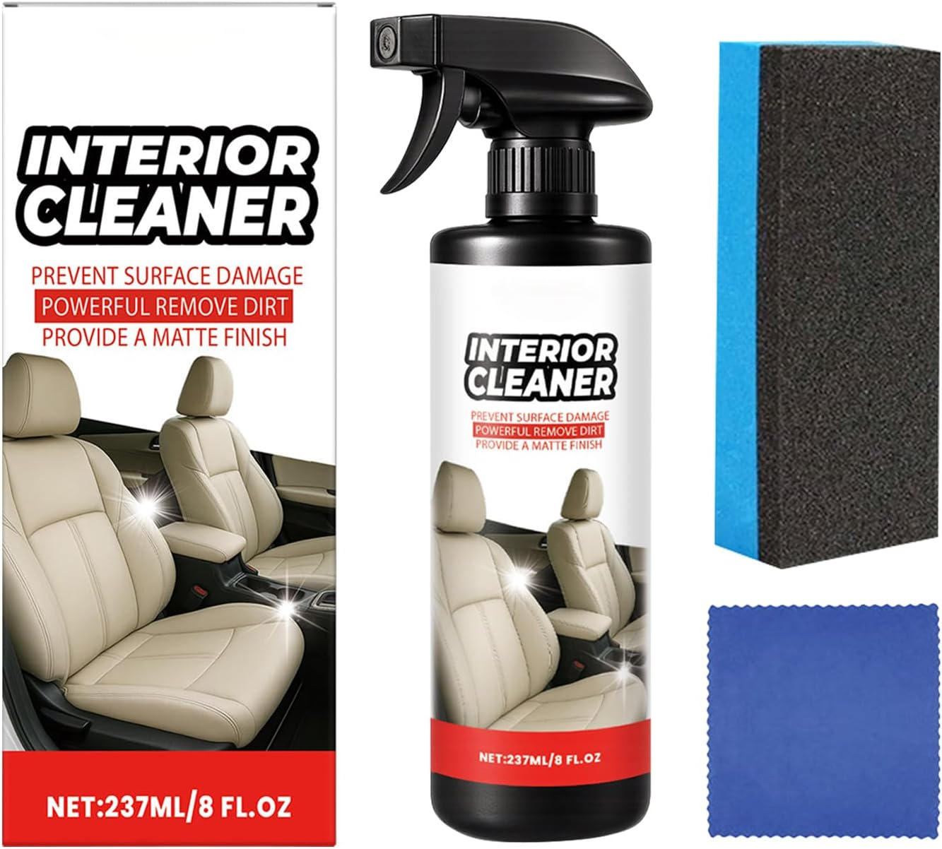 Gwtdtoad Leather Cleaner | Car Seat Cleaner Spray with Cloth and Sponge,237Ml Automotive Cleaning Agent for Dashboard Trim Steering Wheel Door Central Console Detailing