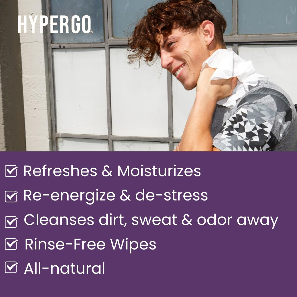 Hypergo Full-Body Rinse-Free Hypoallergenic Biodegradable Bathing Wipes| All Natural, Refreshing Anytime Anywhere, Post Workout, Camping, Travel, Daily Life, 12&rdquo;X12&rdquo; X-Large 20-Count, Lavender 2-Pack image number 6
