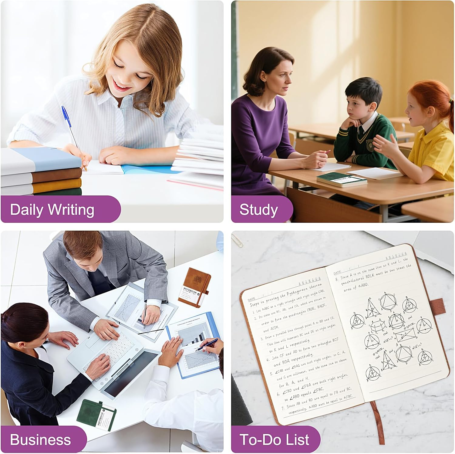 A6 Lined Hardcover Notebook, 192 Pages Journal Notebook with Elastic Band Closure and Ribbon Bookmark, Journals for Writing for Work, Business, Study(Dark Green) image number 3