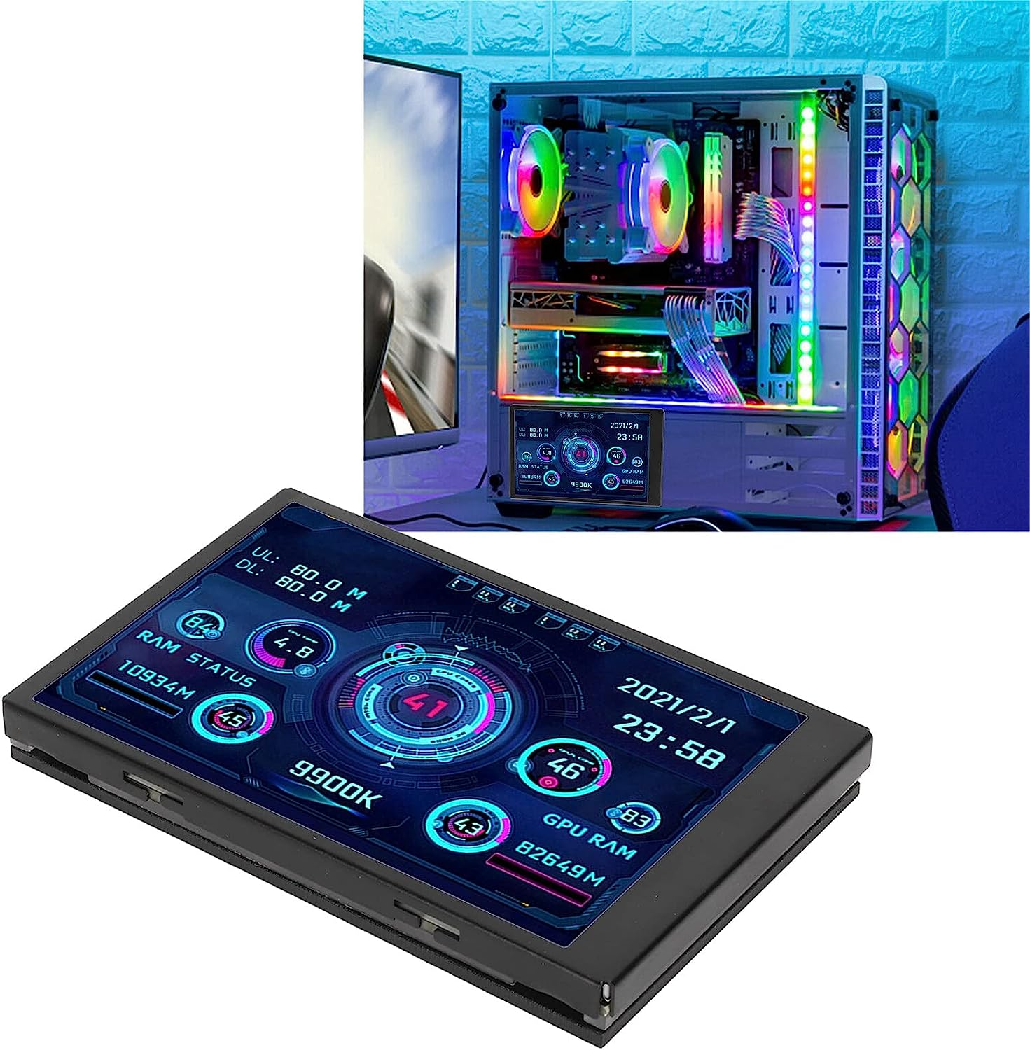 3.5 Inch IPS USB Mini Screen, AIDA64 CPU Data Monitor, Temperature Display Type C Sub Screen, Sensor Panel (Black) - White image number 3