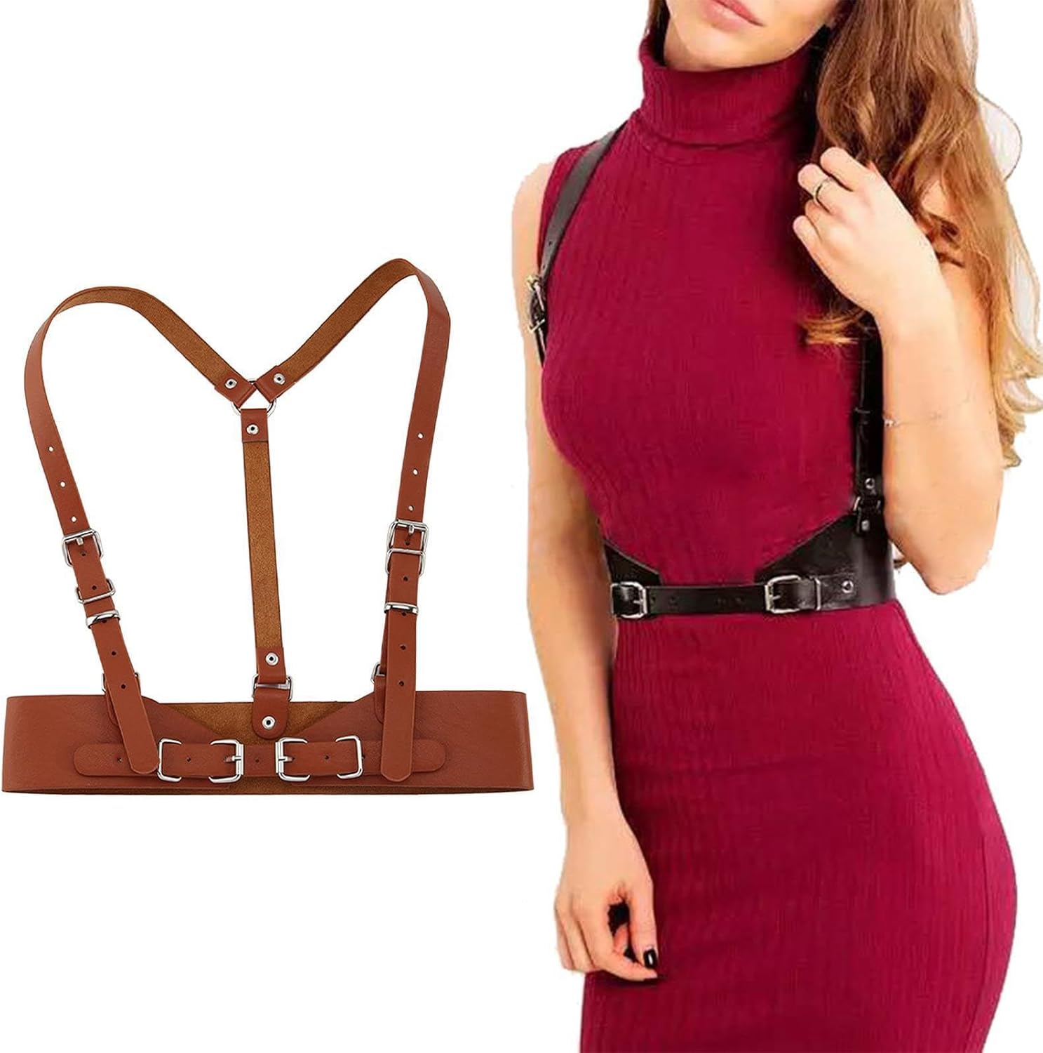 Stylish Underbust Corset PU Leather Womens Waist Belt for Steampunk Fashion - Black image number 7