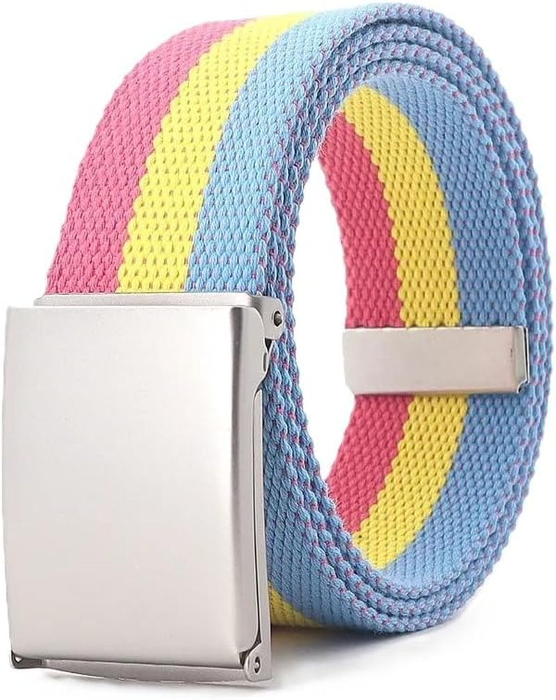 120Cm Colorful Stripes Canvas Belt for Women Jeans,Outdoor Travel Tactical Metal Buckle Belt