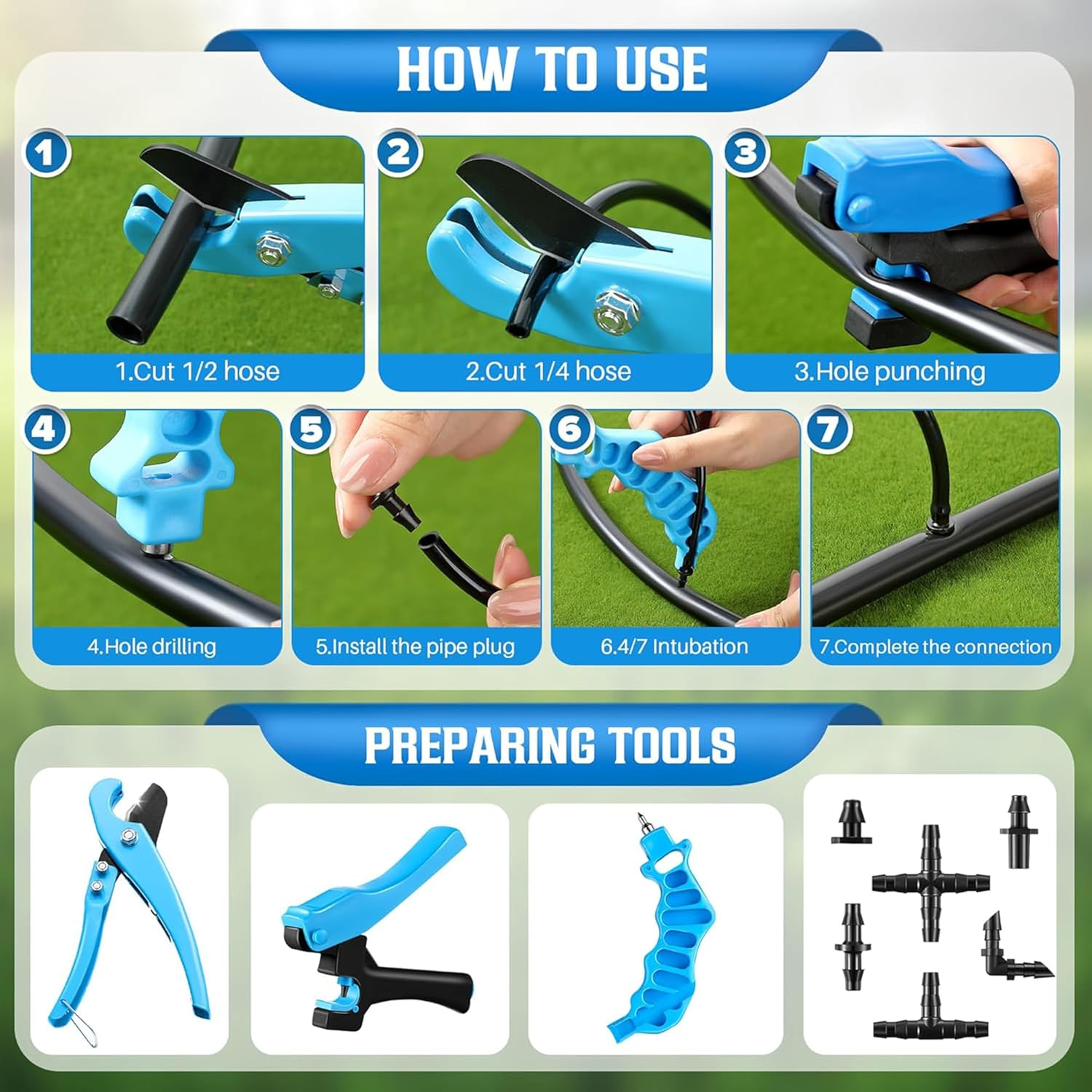 Drip Irrigation Punch Hole Tubing Cutter Tools,Heavy Duty 2-In-1 Drip Irrigation Hole Punch&Cutter Tool - Fits 1/4" Fitting,16/20/25Mm PE Pipes with Barbed Connectors (Includes 115 Irrigation Plugs)
