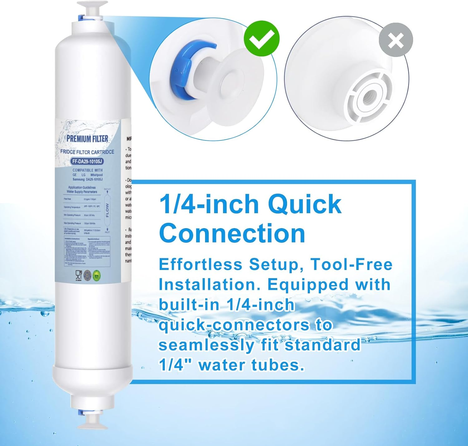Anmumu Inline Water Filter for Ice Maker,Refrigerator,Under-Sink Reverse Osmosis Water System,Inline Carbon Filter Replacement Cartridge with 1/4" Quick-Connect Convenience(2Pack) image number 4