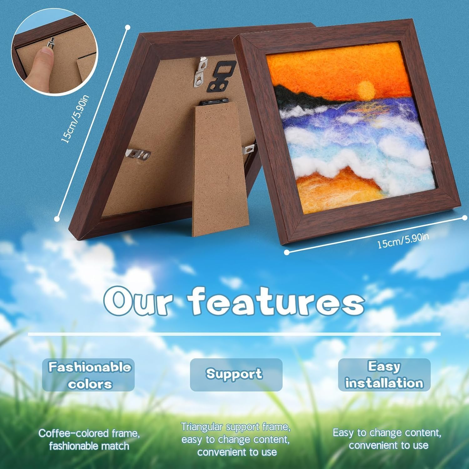 Needle Felting Kits for Beginners, Needle Felt Painting Kit, Wool Felting Kit with Picture Frame, Foam Pad, Felt Cloth, and Instructions, Used for Home Decoration image number 3