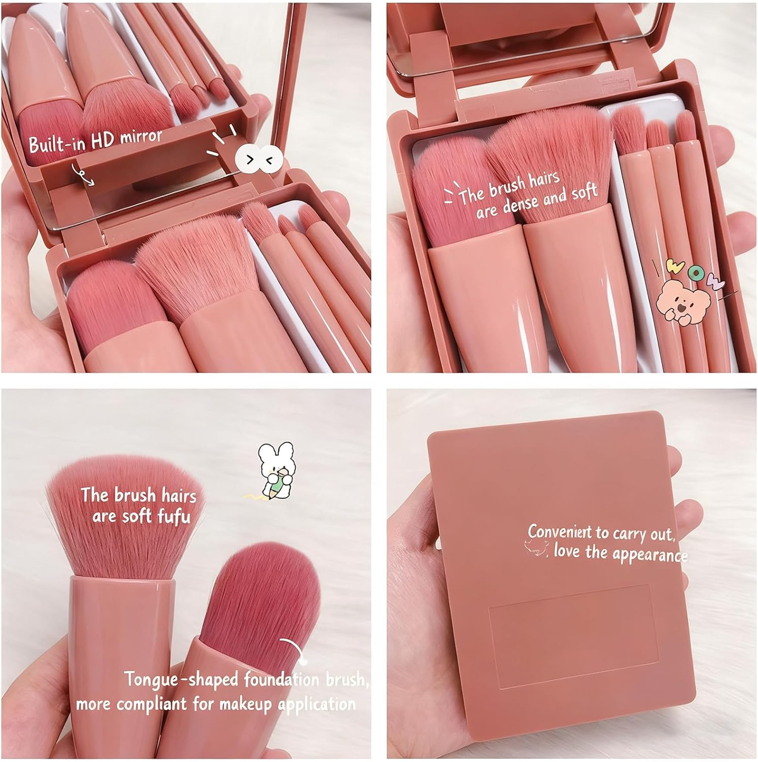 Travel Size Makeup Brushes Mini Set | 5Pcs Professional Vegan Brushes with Hard Mirror Case, Portable Cosmetic Brush Kit for On-The-Go Makeup & Perfect Gifts image number 6