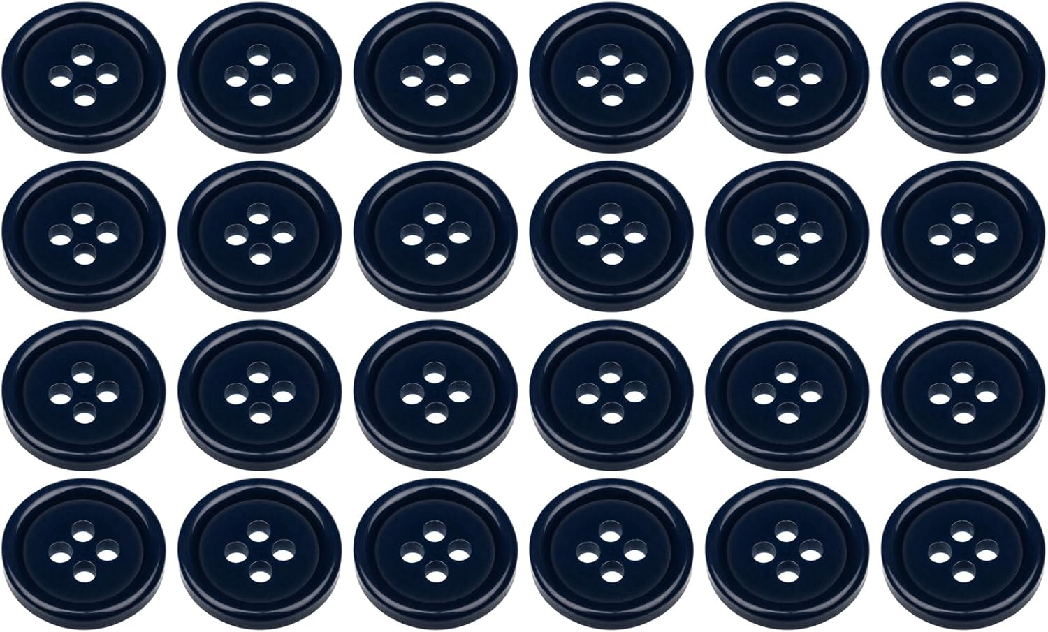 Pack of 24 Dark Blue Sew on 15Mm round Buttons Flat 4 Holes 24L 24 Ligne