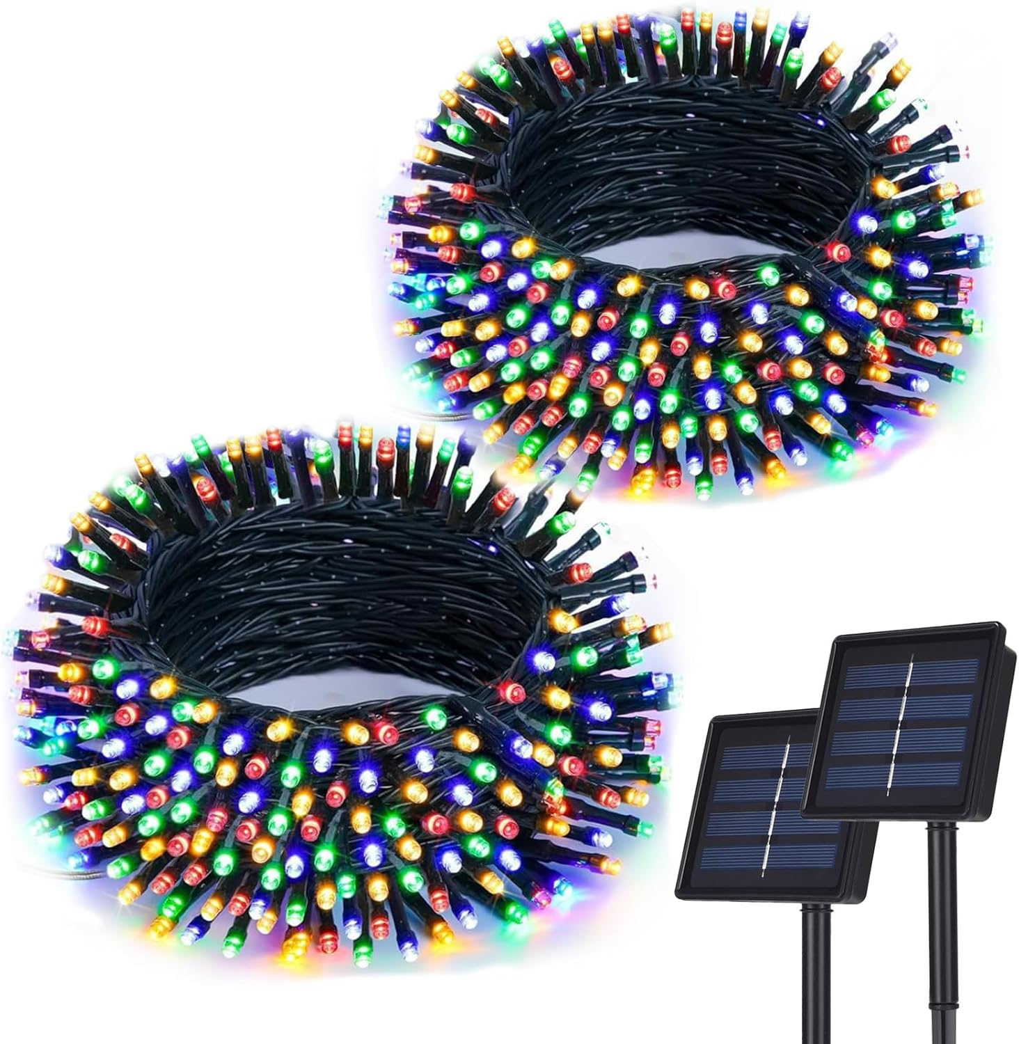 Solar String Lights for Outside, 2X12M 200 LED Christmas Solar String Lights with 8 Lighting Modes, Waterproof Solar Lights for outside Tree Party Decor (2 Packs Clourful) image number 1