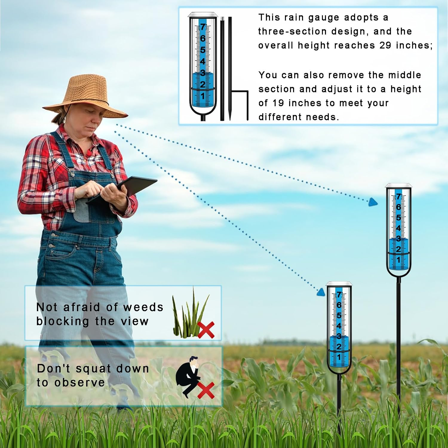 Rain Gauge, Freeze Proof Rain Gauge Outdoor with Stake, Upgrade Water Rain Meter, Rain Measure Gauge for Yard, Adjustable Rain Gauges Outdoors Best Rated, Detachable Rain Gauge for Lawn,Garden image number 5