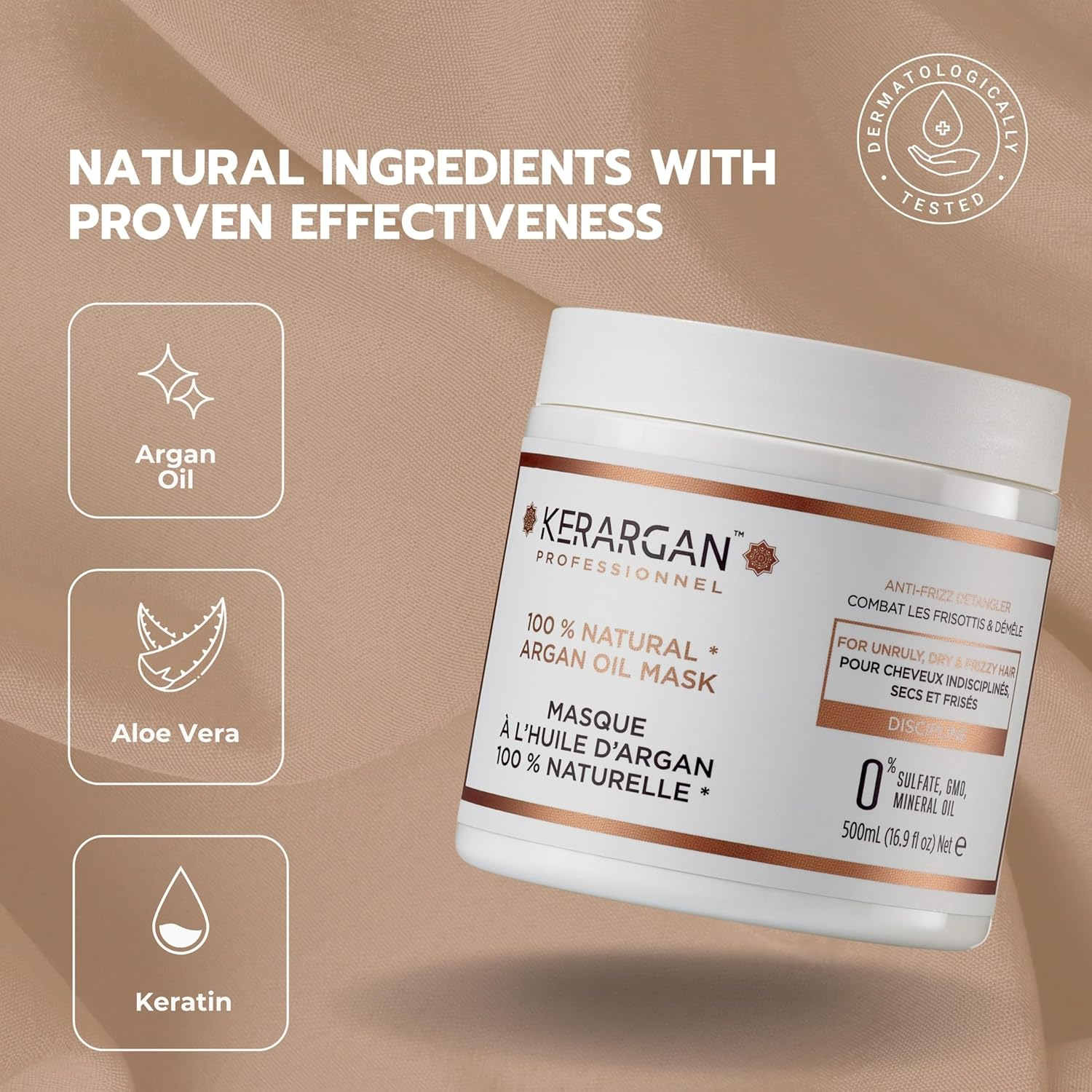 Kerargan - Argan Oil Mask for Intensive Care and Strengthening of Curls - for Curly Hair - Sulphate, Paraben and Silicone Free - 500 Ml image number 4