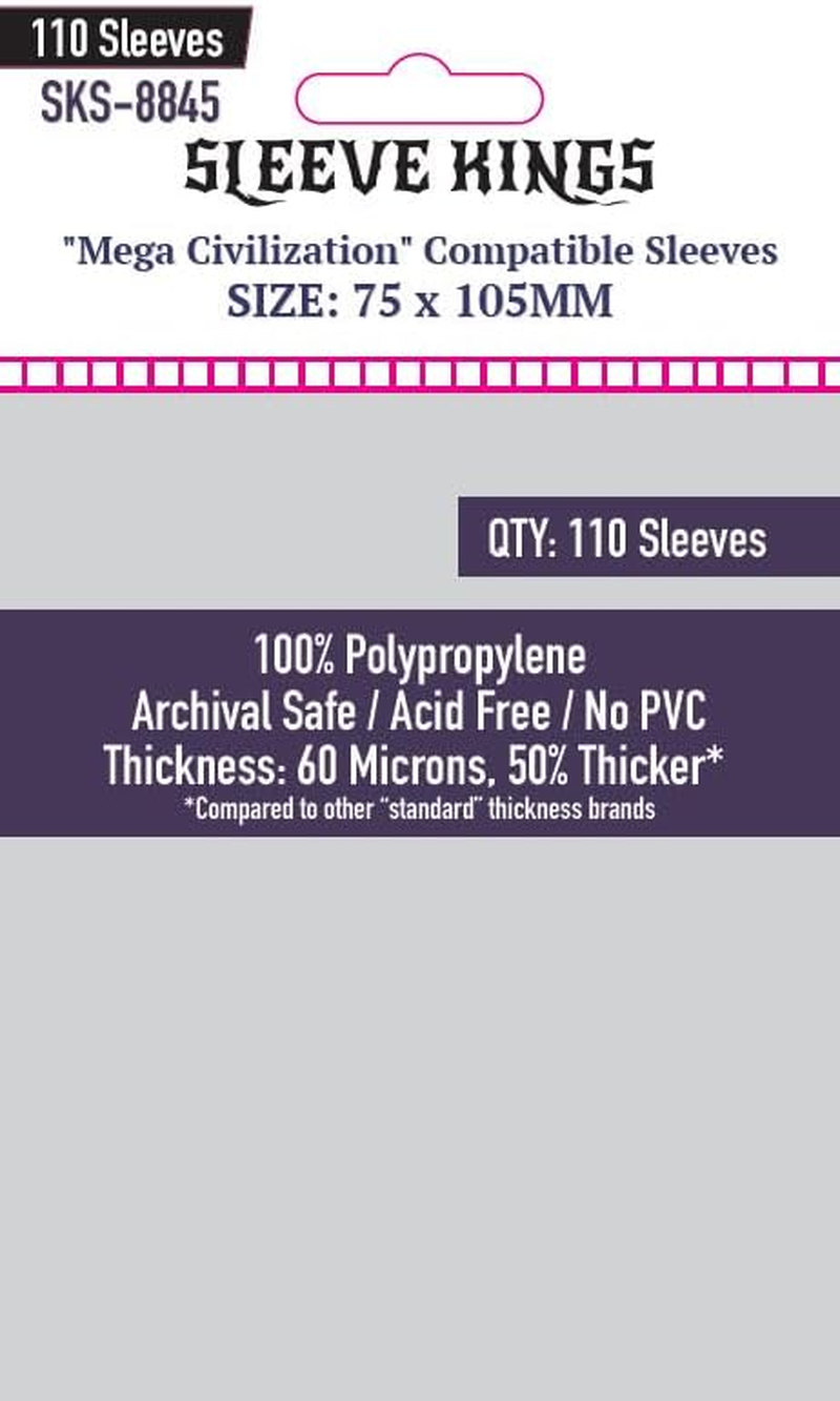 Sleeve Kings Board Game Sleeves 'Mega Civilization' Compatible (75Mm X 105Mm) - 110 Sleeves per Pack