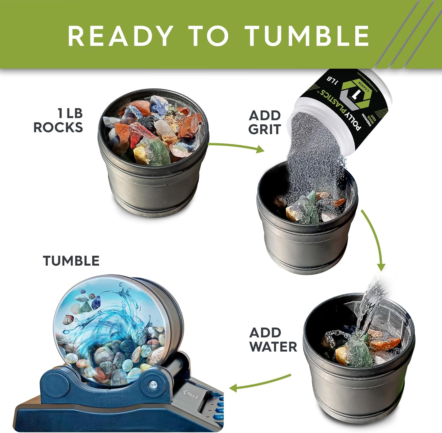 Polly Plastics Rock Tumbler Media Grit Refill, 1 Lb Final Polish 1200 Fine Aluminum Oxide, Stage 4 for Tumbling Stones (2 Pack) image number 3