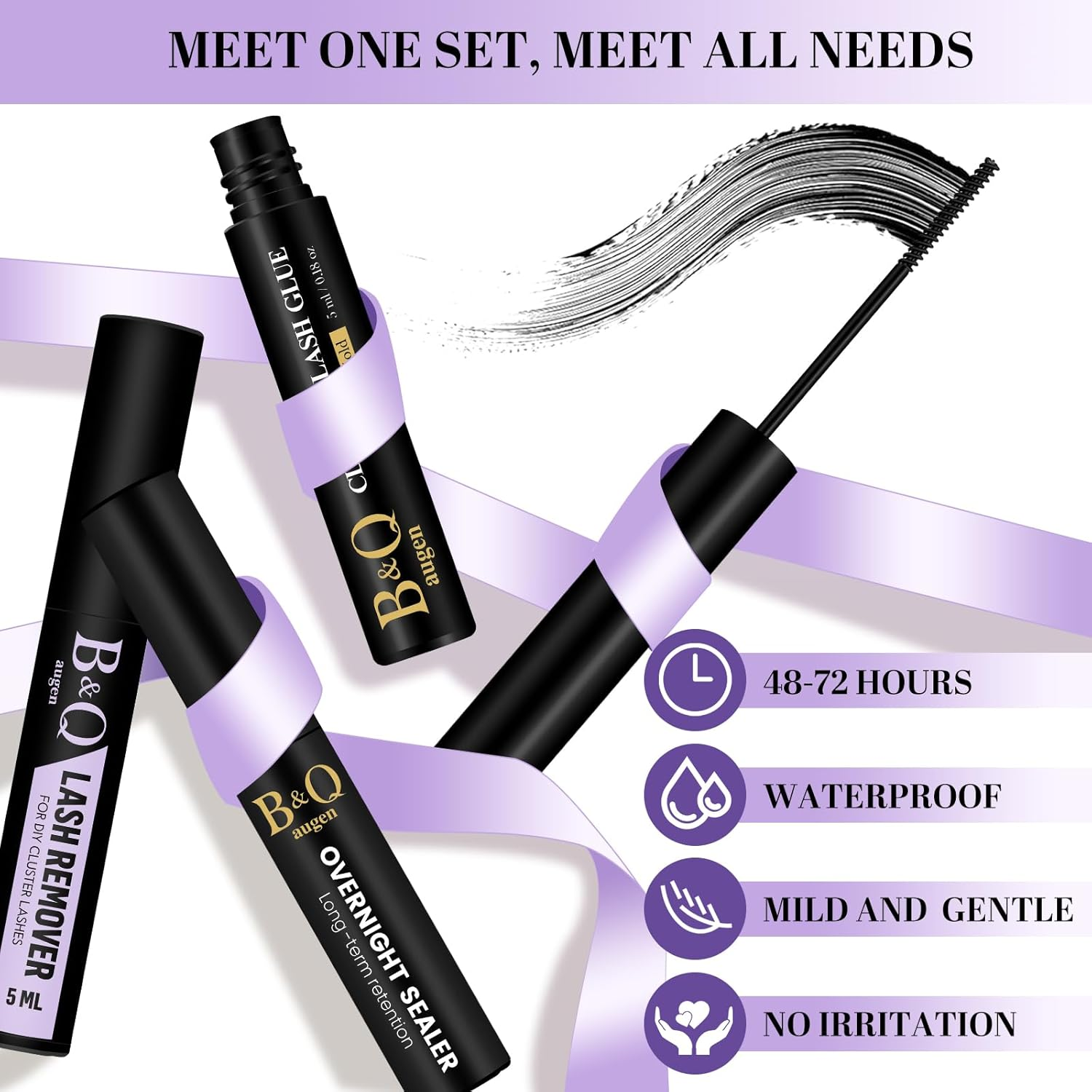 B&Q Lash Glue Bond and Seal and Remover Kit Waterproof 5ML*3PCS Eyelash Glue Lash Remover Black Strong Hold Effective 48H, Latex-Free, Beginner Friendly（3Pcs-Black） image number 3