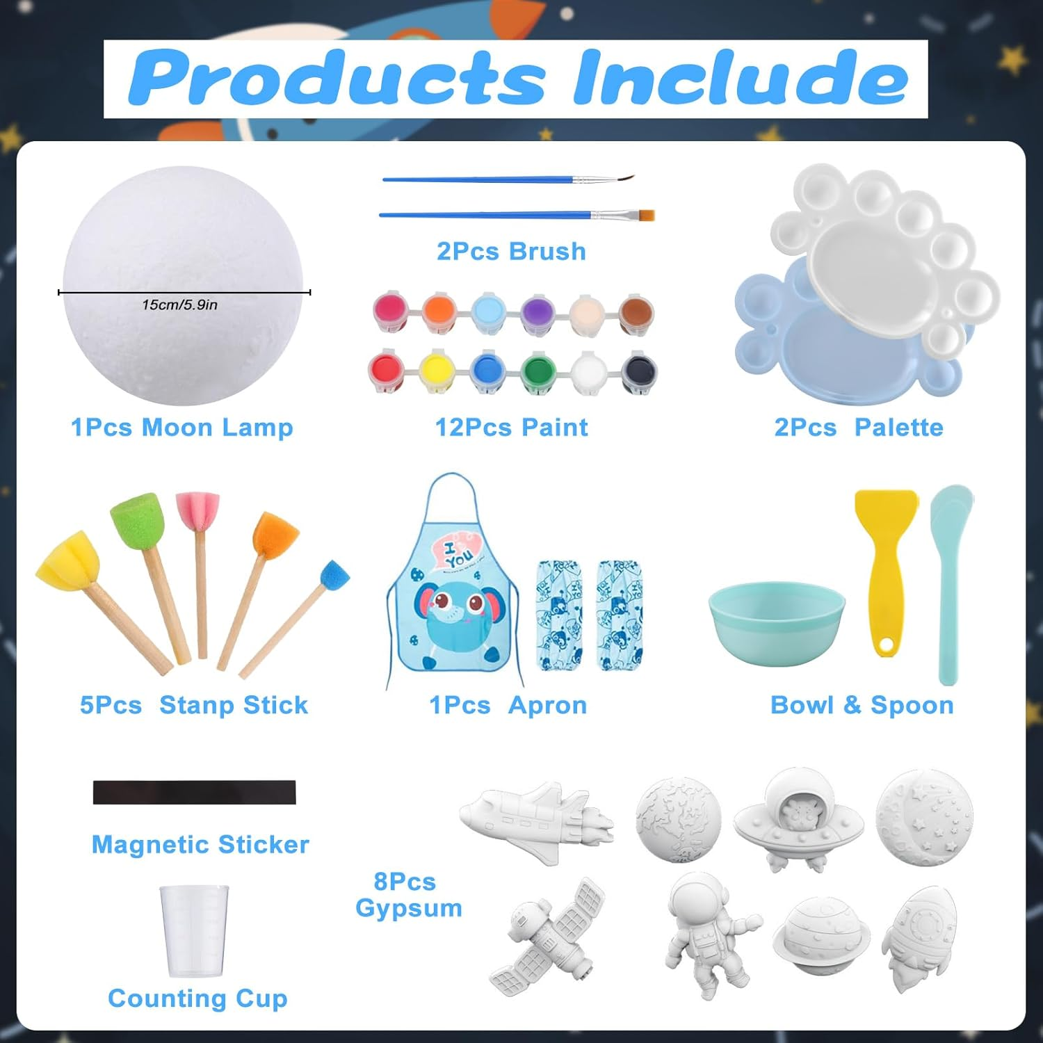 Paint Your Own Moon 16 Color DIY 3D Space Moon Night Art Kit for Kids, Fun Arts & Crafts Toys Project, Art and Crafts for Kids Age 8-12,Kids Toys Girls 6-8 image number 5