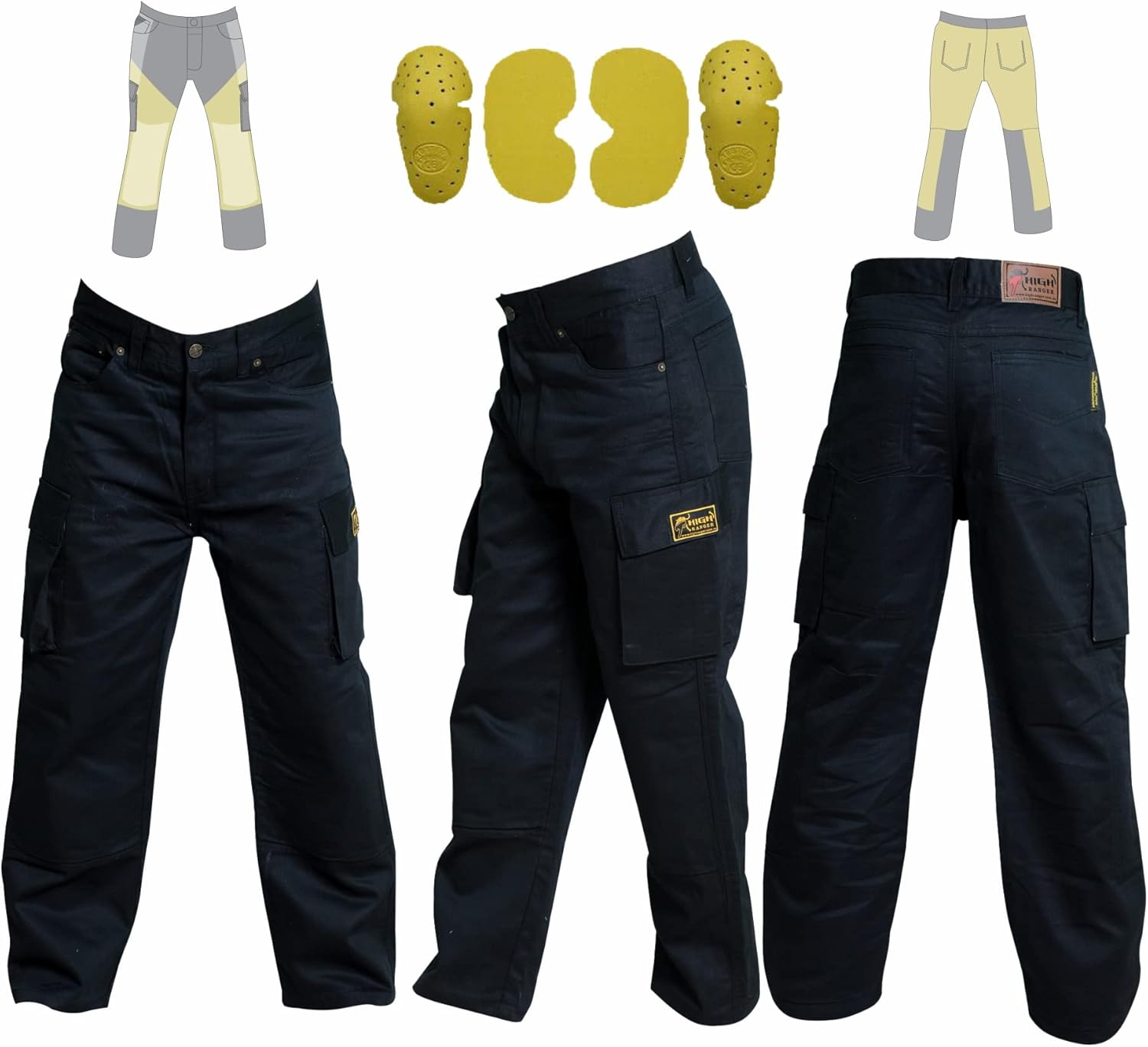 Men Motorcycle Black Cargo Jeans Pants Reinforced with Dupont&trade; Kevlar&reg; Fiber