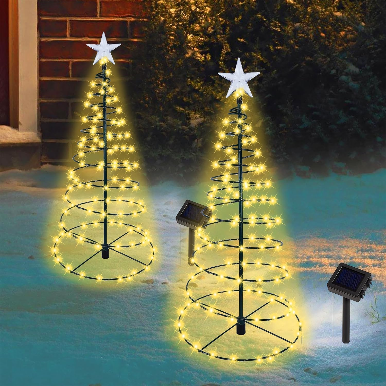 YUTONG 2 Pack Solar Spiral Christmas Trees Lights, 8 Mode Outdoor Light up Xmas Pathway Markers with Stake, Auto On/Off & Waterproof Lights for Patio Yard Walkway Driveway Decor (Warm Light) image number 2