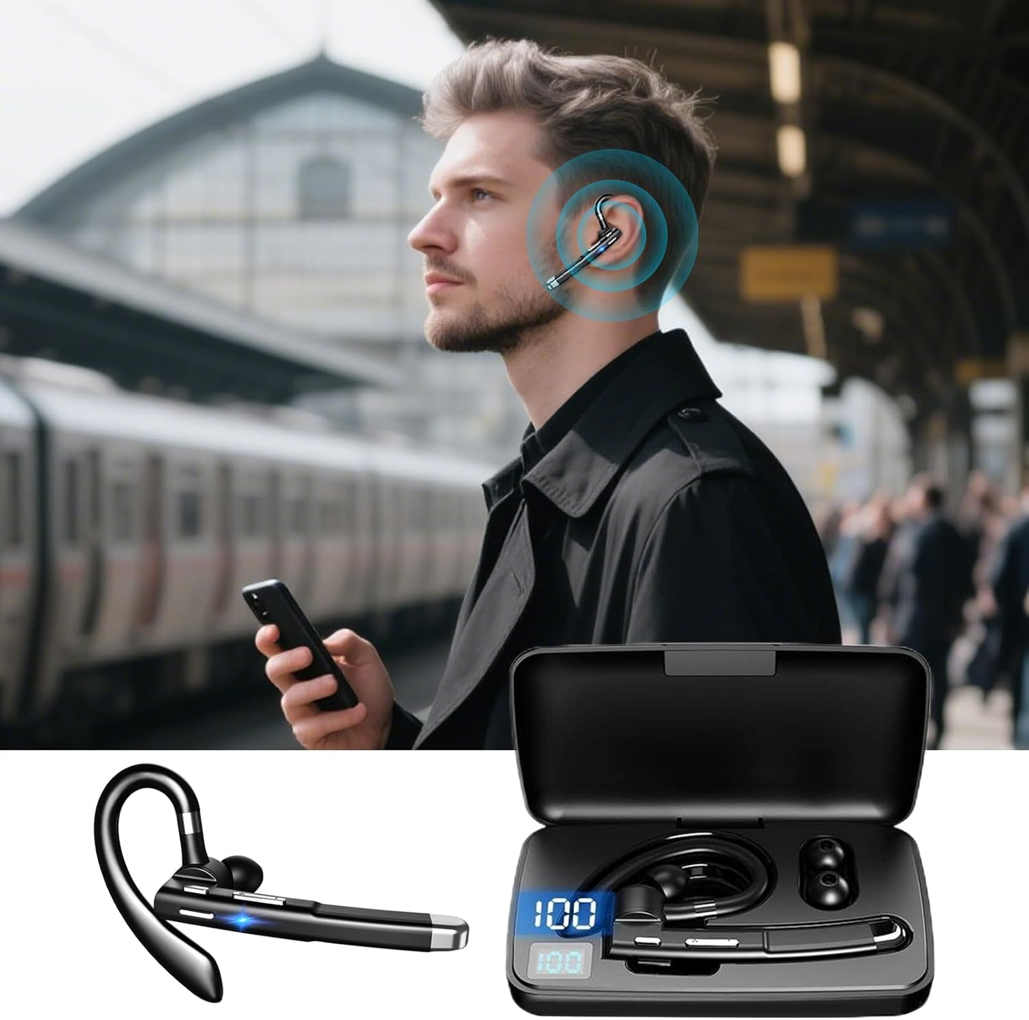 Zjhukfmc Translator Earphones Earbuds - Translation Pods | Wireless Headphones Noise Reduction Translation Device for Meeting Workplace Learning Students School Travel Adults Business image number 6