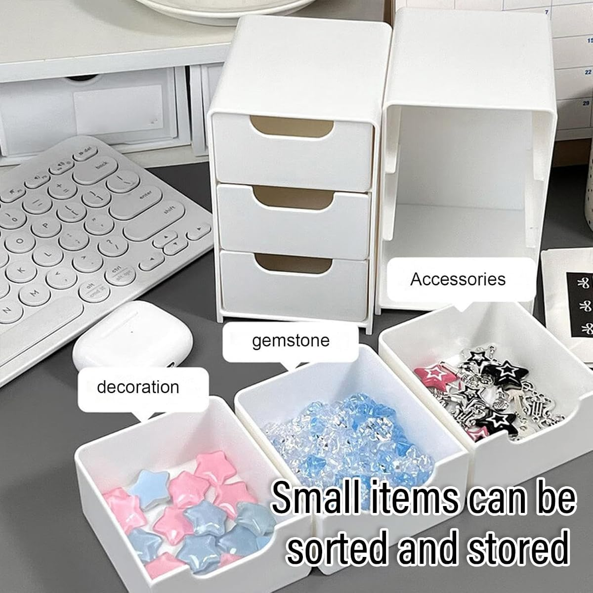AIMALL Mini Desktop Storage Box 3-Layer Compact Plastic Organiser for Cosmetics, Accessories, and Office Supplies with Slide-Out Drawers, 3.14X3.54X5.11 Inch image number 3