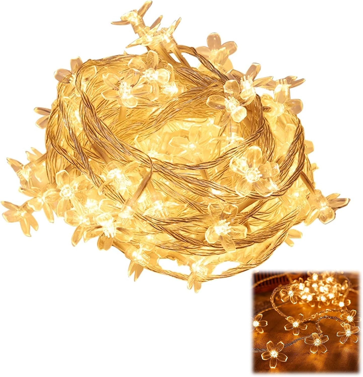6M 40 LED Cherry Blossom Fairy Lights - Battery Operated Indoor String Lights, Waterproof Decoration for Camping, Garden, Birthday, Easter, Christmas, and Wedding Parties (Warm White)
