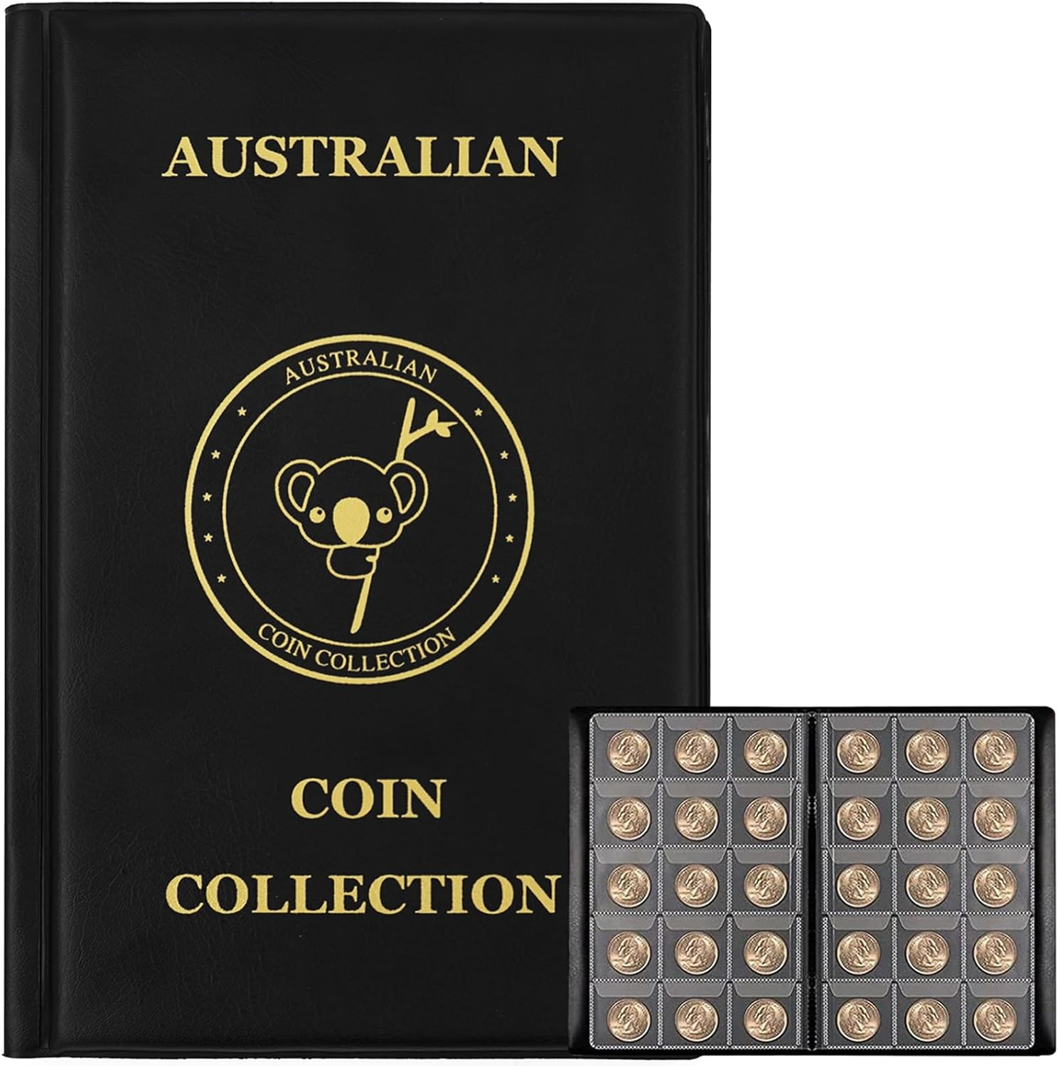 Coin Collection Book Holder Album for Collectors, 10 Pages 150 Pockets 4.5 X 4.5Cm(1.77 X 1.77 Inch) Coin Albums Penny Collecting Book,Coin Storage Album Books for Coin Storage,Money Currency image number 1
