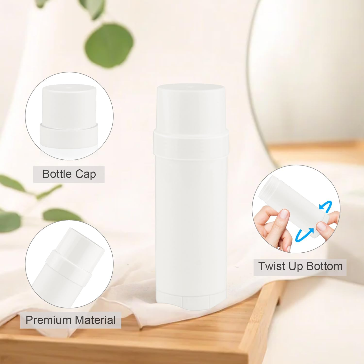 Mirrline 60Ml/2Oz White Deodorant Containers Plastic Twist up Filling Bottle Refillable Deodorant Holder Stick for Crayon Lip Balm Chapstick Sunscreen Lotion Bar - 12 Pack image number 5