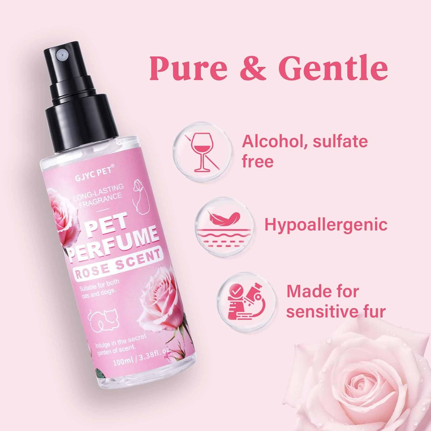 Natural Pet Cologne | Perfume for Dogs & Cats Premium Grooming Spray Long-Lasting Rose Scent Deodorizing Conditioning & Odor-Eliminating for All Coat Types image number 5