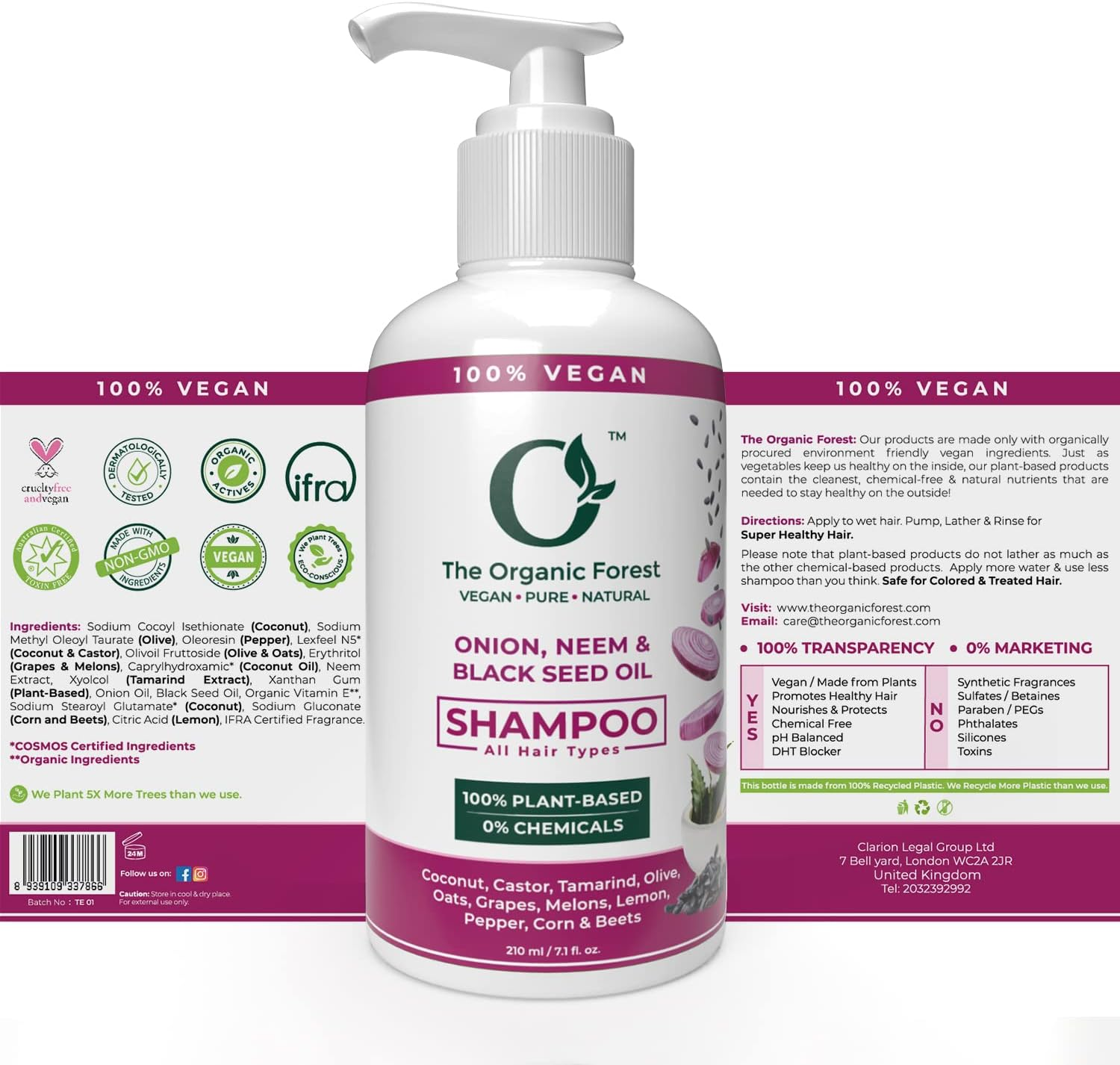 Onion Shampoo with Neem & Black Seed Oil for Dull, Dry Damaged Hair | Reduce Hair Fall, Breakage and Scalp Itching | SLS Free Shampoo | Natural Shampoo | Sulphate Free Shampoo image number 2